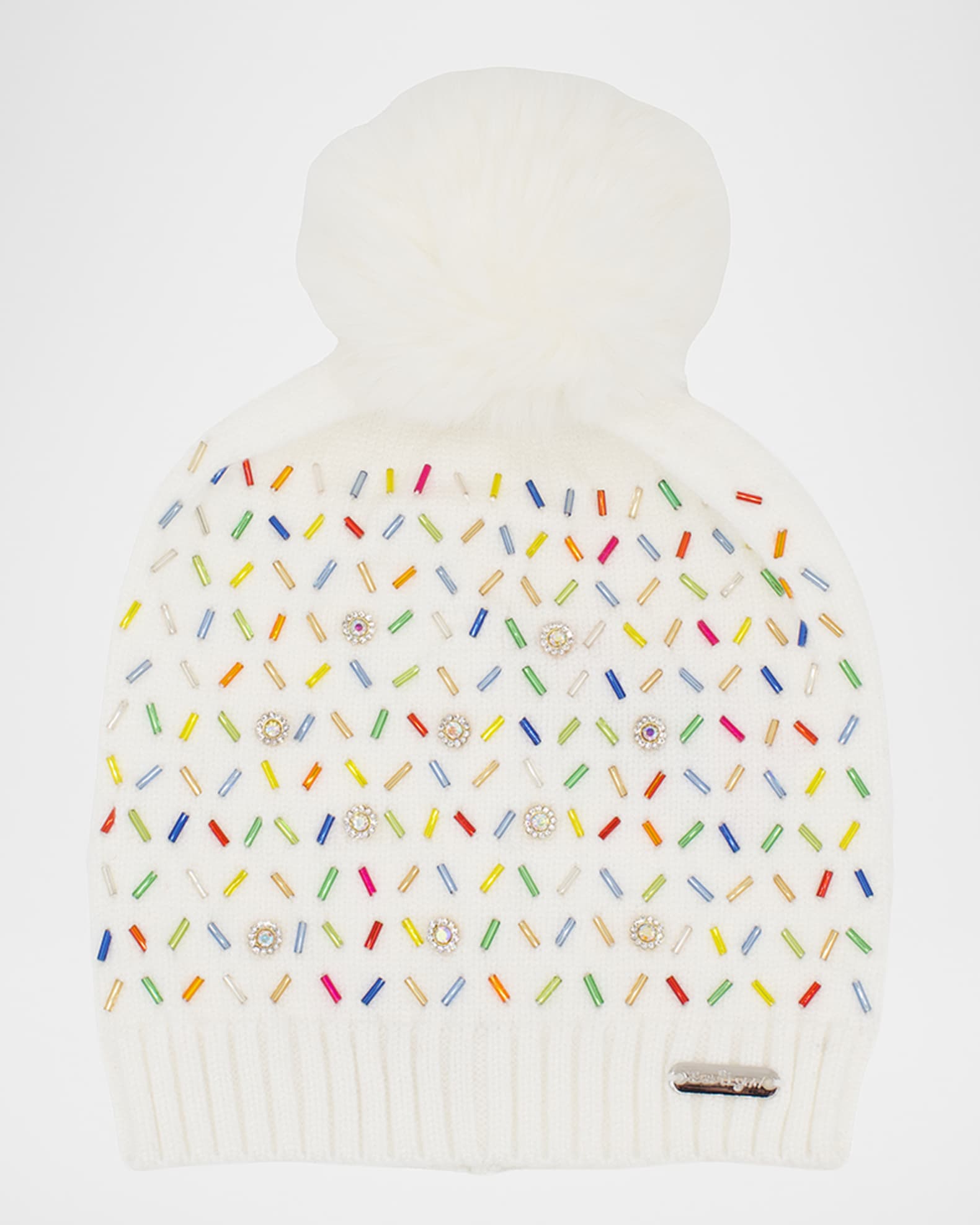 Girl's Beanie with Charms & Faux Fur Pom Pom 0