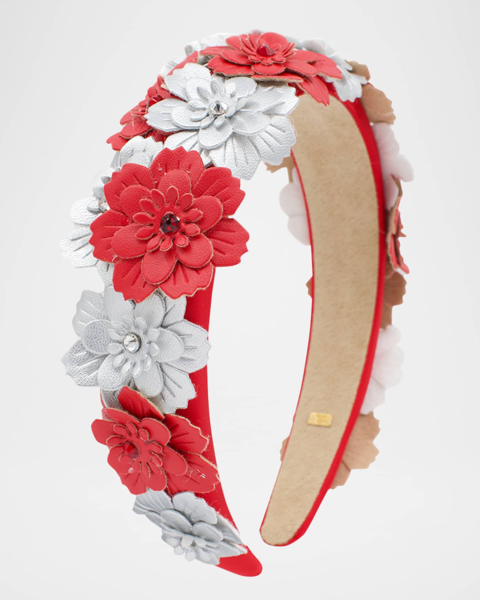 Girl's Headband W/ Faux Leather Metallic Flowers 0