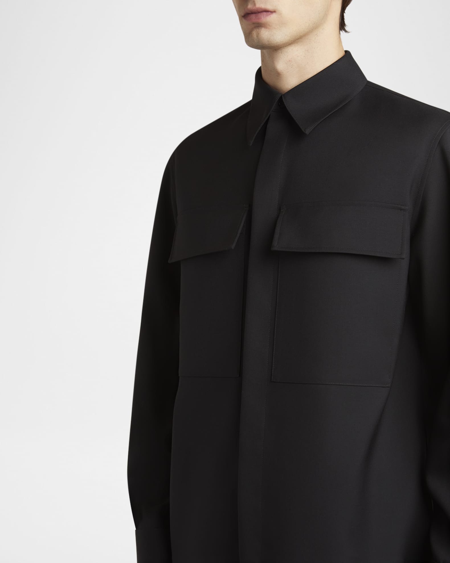 Jil Sander Men's Wool Two-Pocket Work Shirt | Neiman Marcus