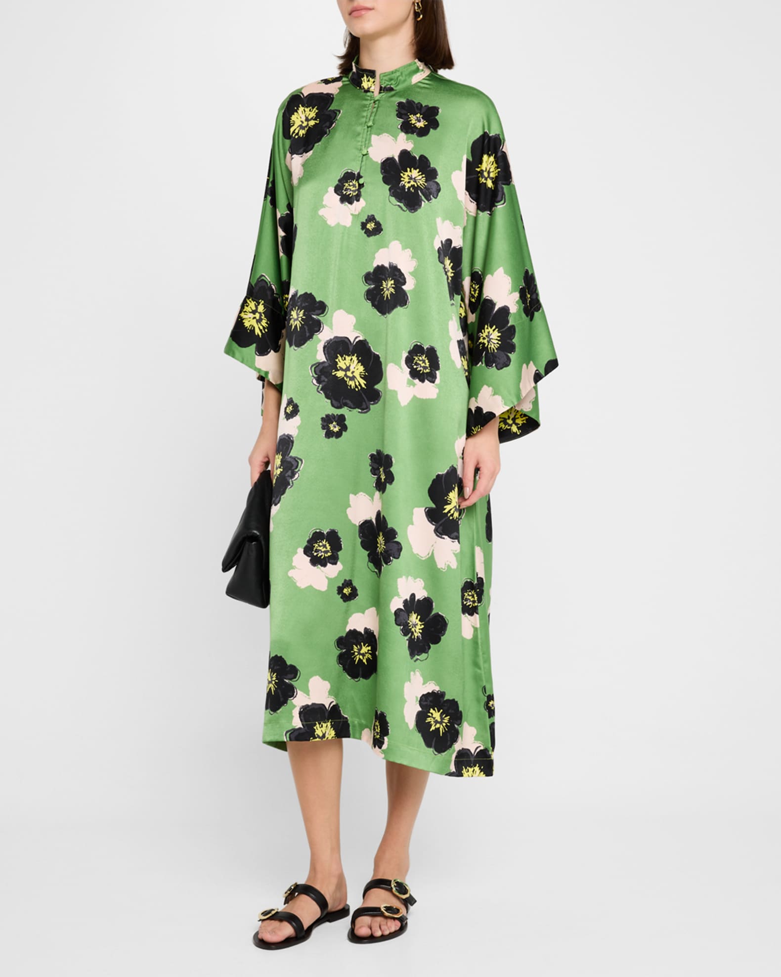 La Vie Style House Floral Print Midi Caftan Green