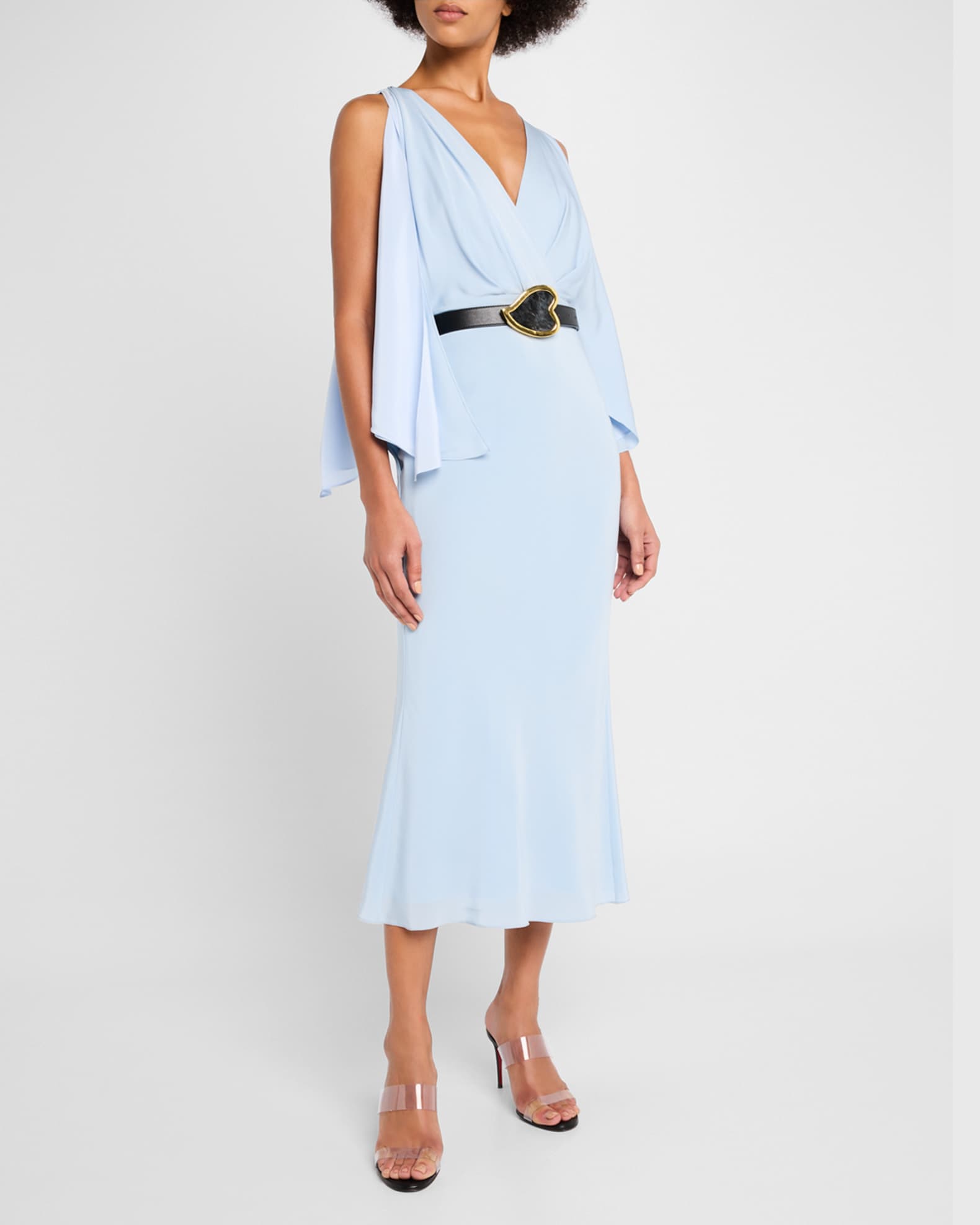 Deep V Cascade Midi Silk Dress 1