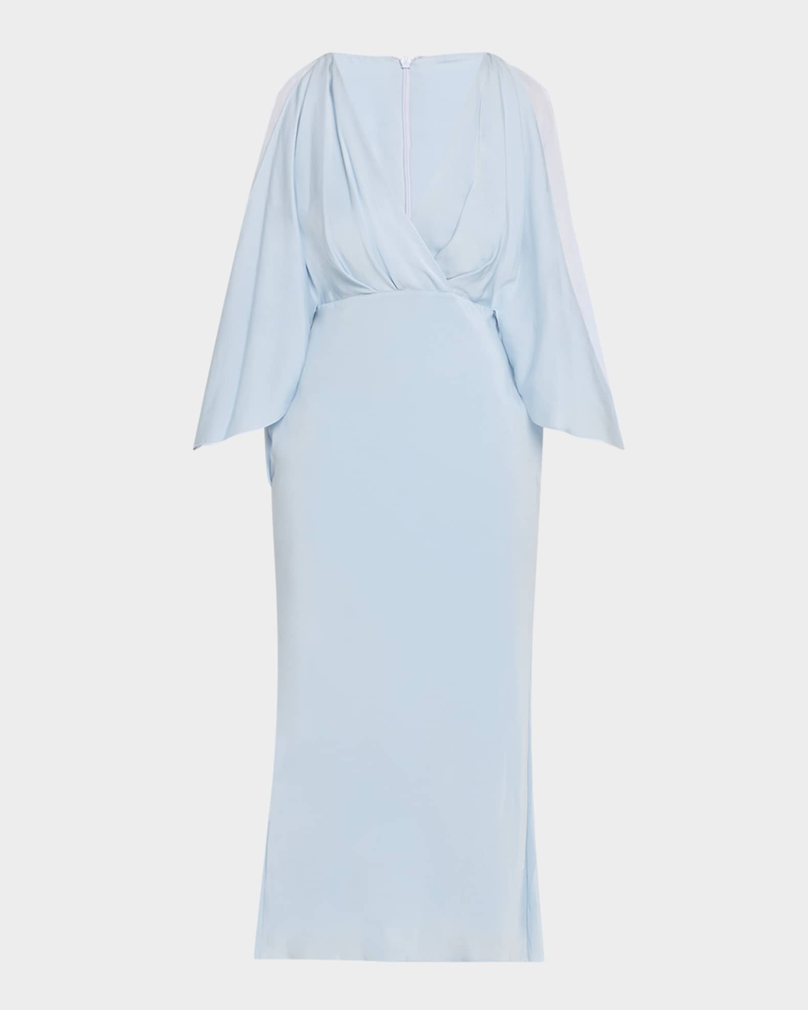 Deep V Cascade Midi Silk Dress 0