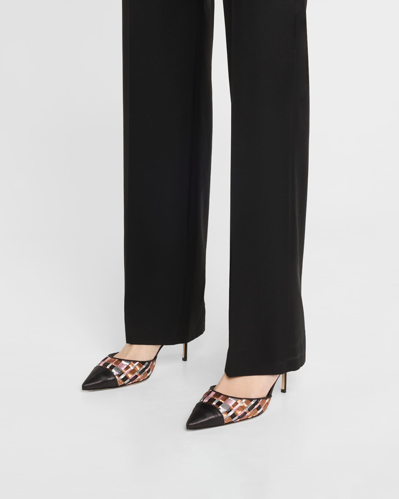 Multi Woven Cap-Toe Slingback Pumps 1