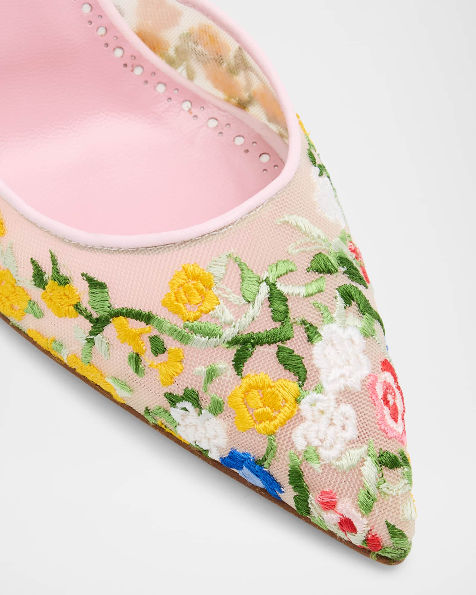 Manolo Blahnik Floral Embroidered Mesh Slingback Pumps