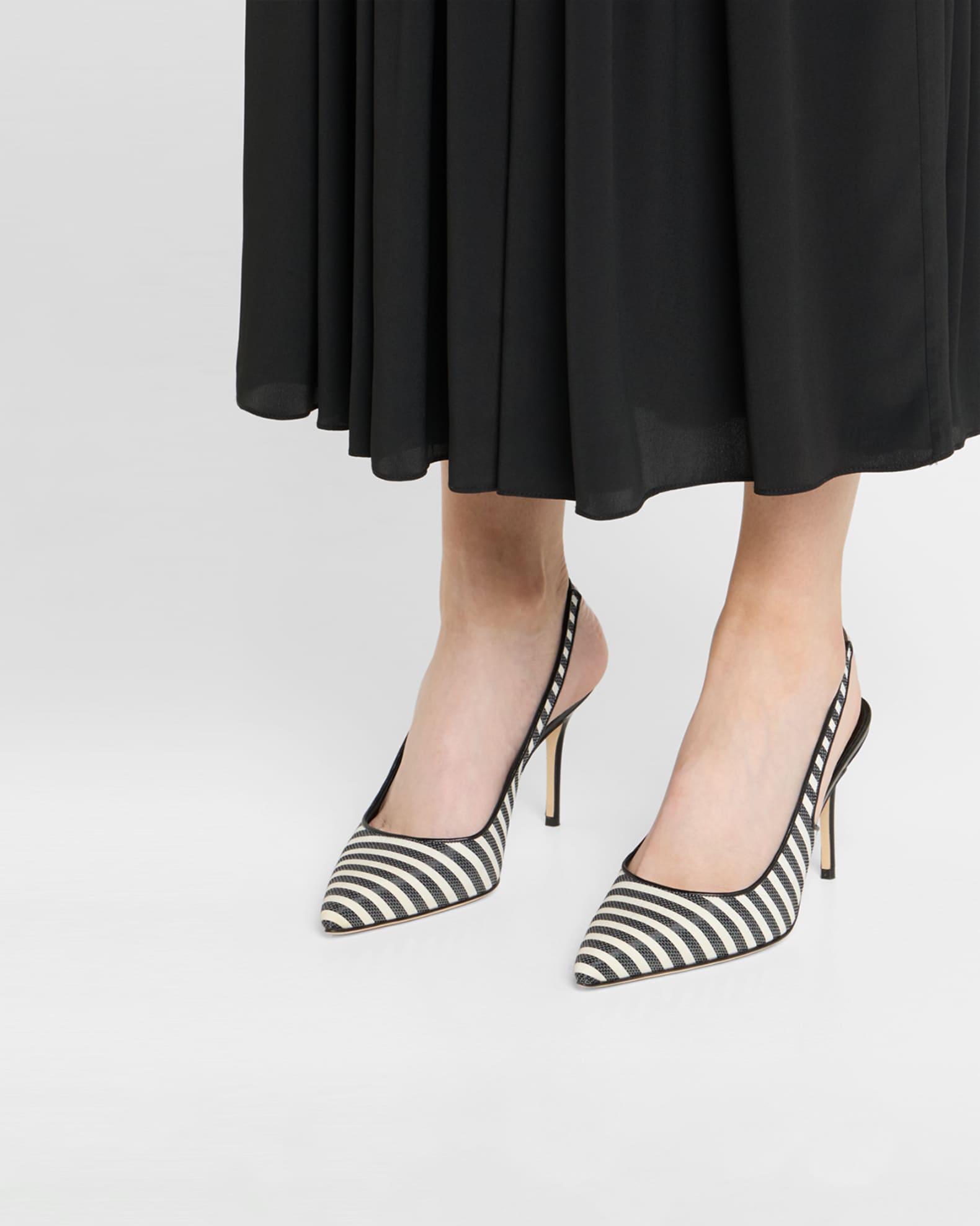 Bicolor Cotton Slingback Pumps 1