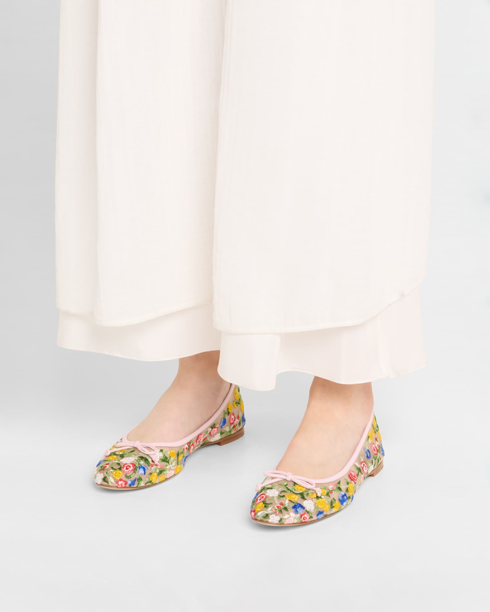 Floral Mesh Bow Ballerina Flats 1