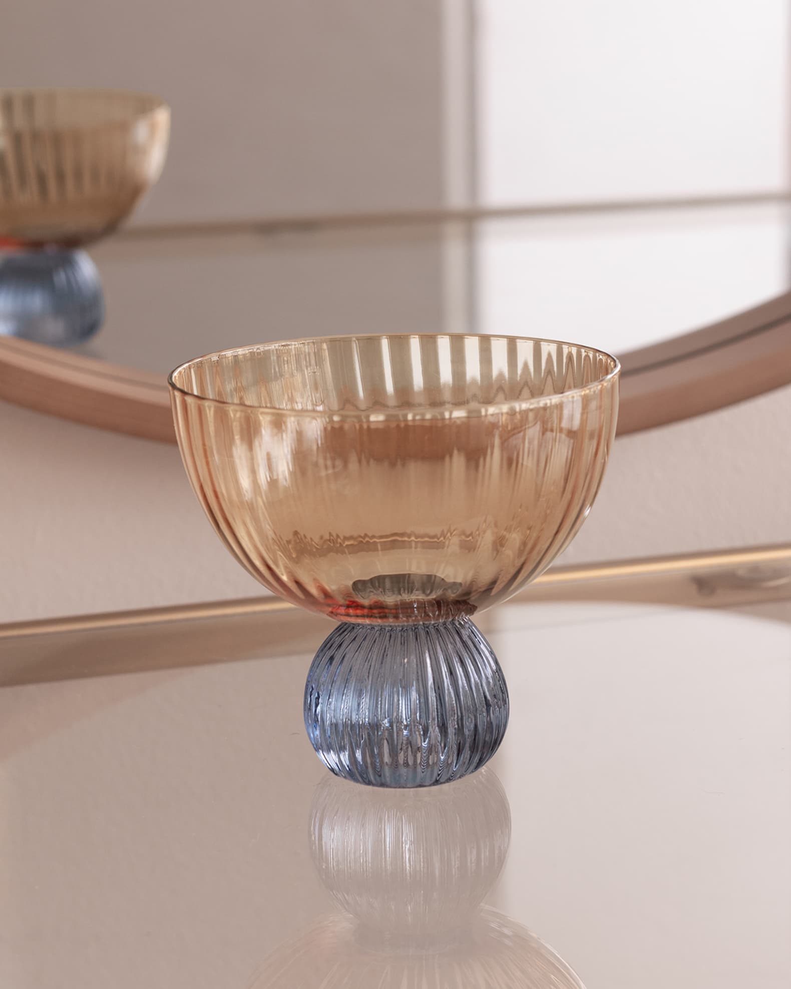 Glass Venice Coupe Set of 4, Amber & Blue