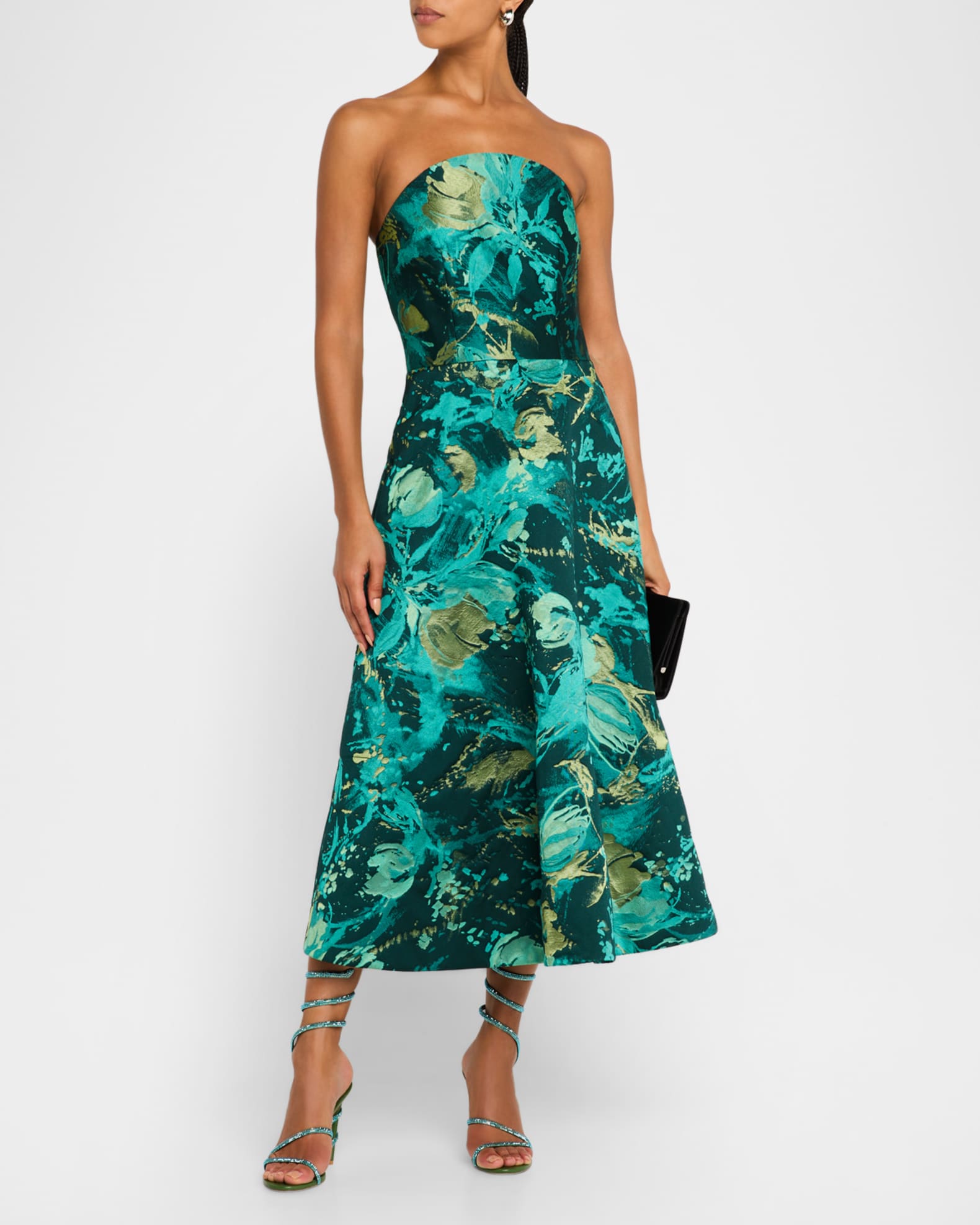 Strapless Metallic Jacquard Midi Dress - Thumbnail 2