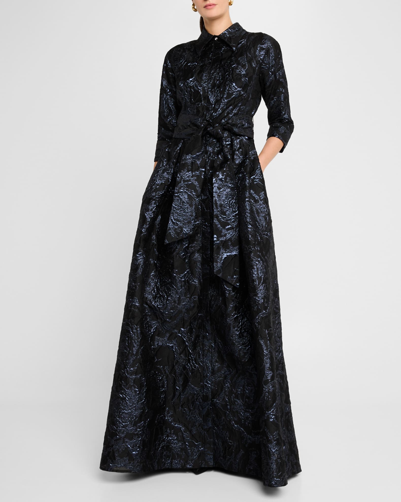 A-Line Metallic Jacquard Shirt Gown 1