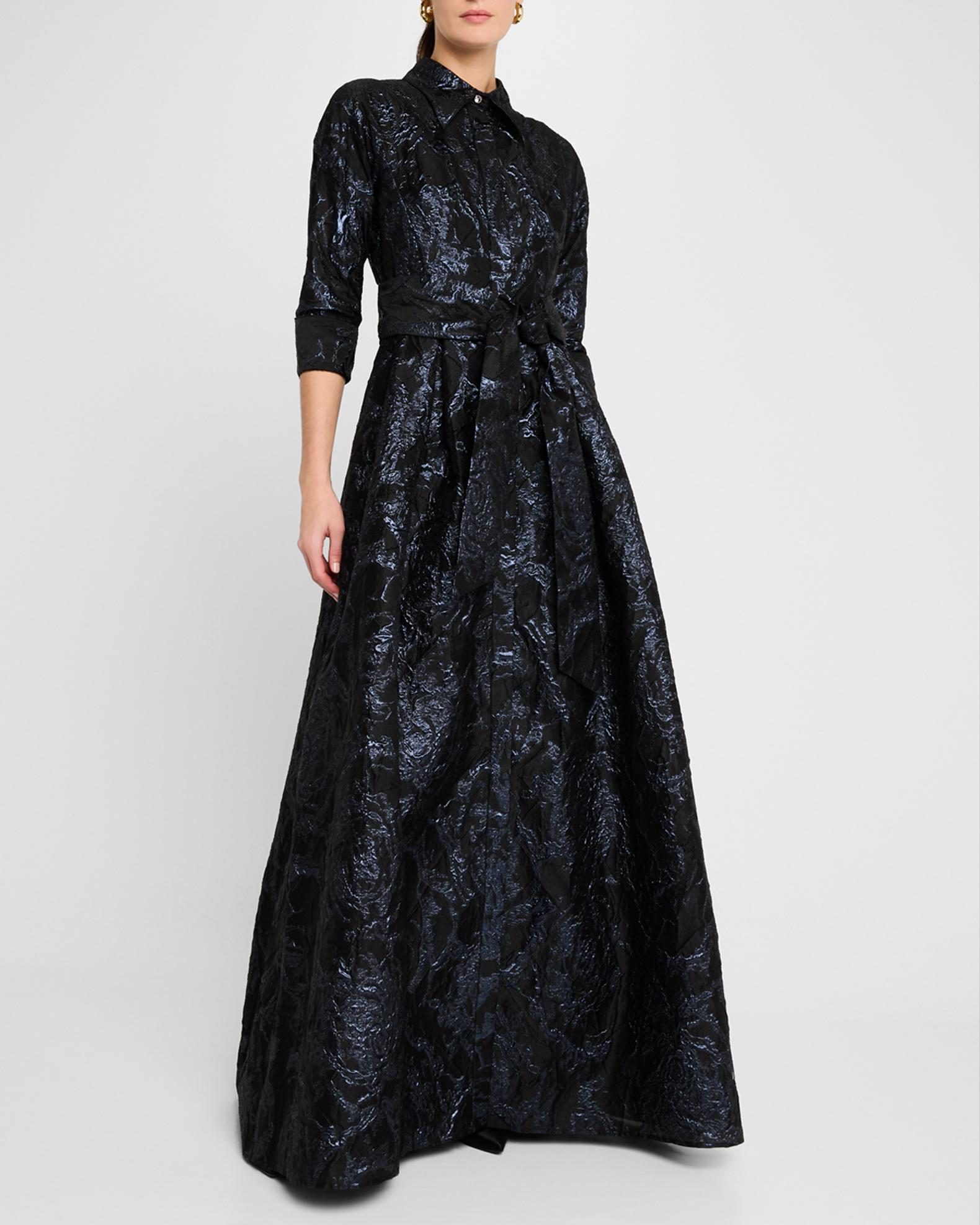 Rickie Freeman for Teri Jon A-Line Metallic Jacquard Shirt Gown ...