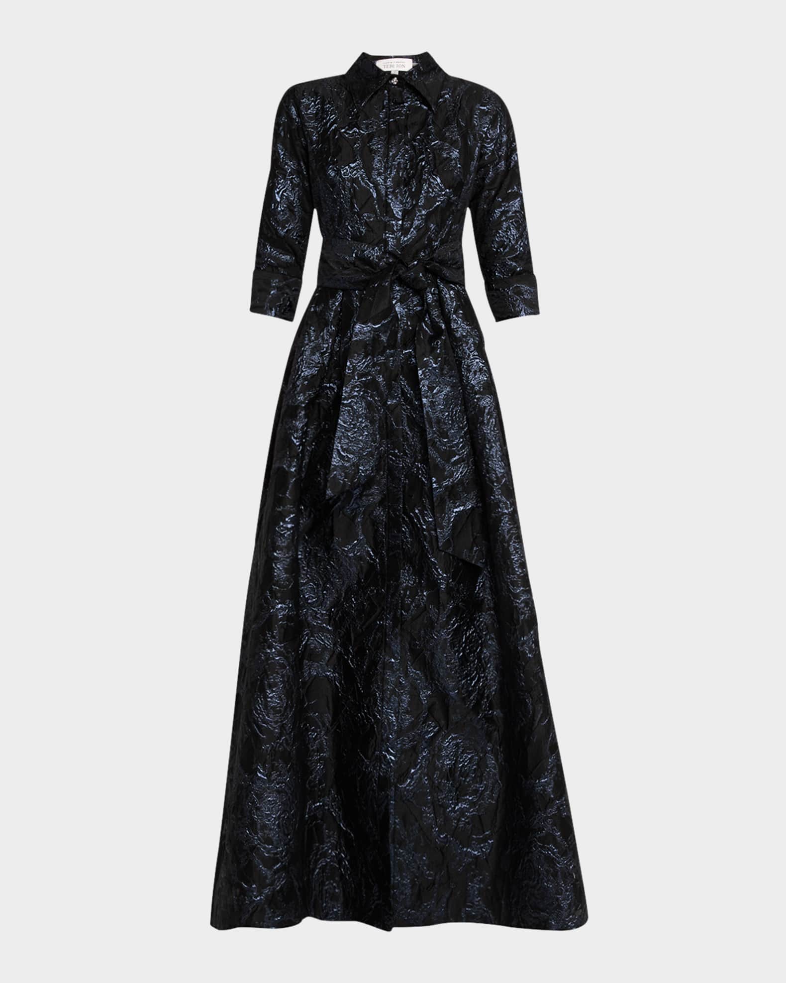 A-Line Metallic Jacquard Shirt Gown 0