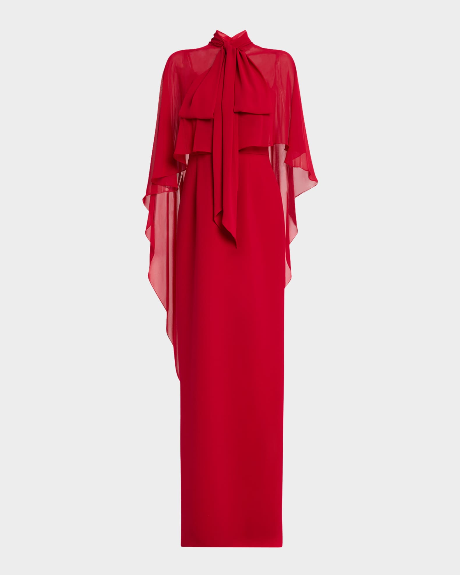 Draped Tie-Neck Cape Column Gown 0