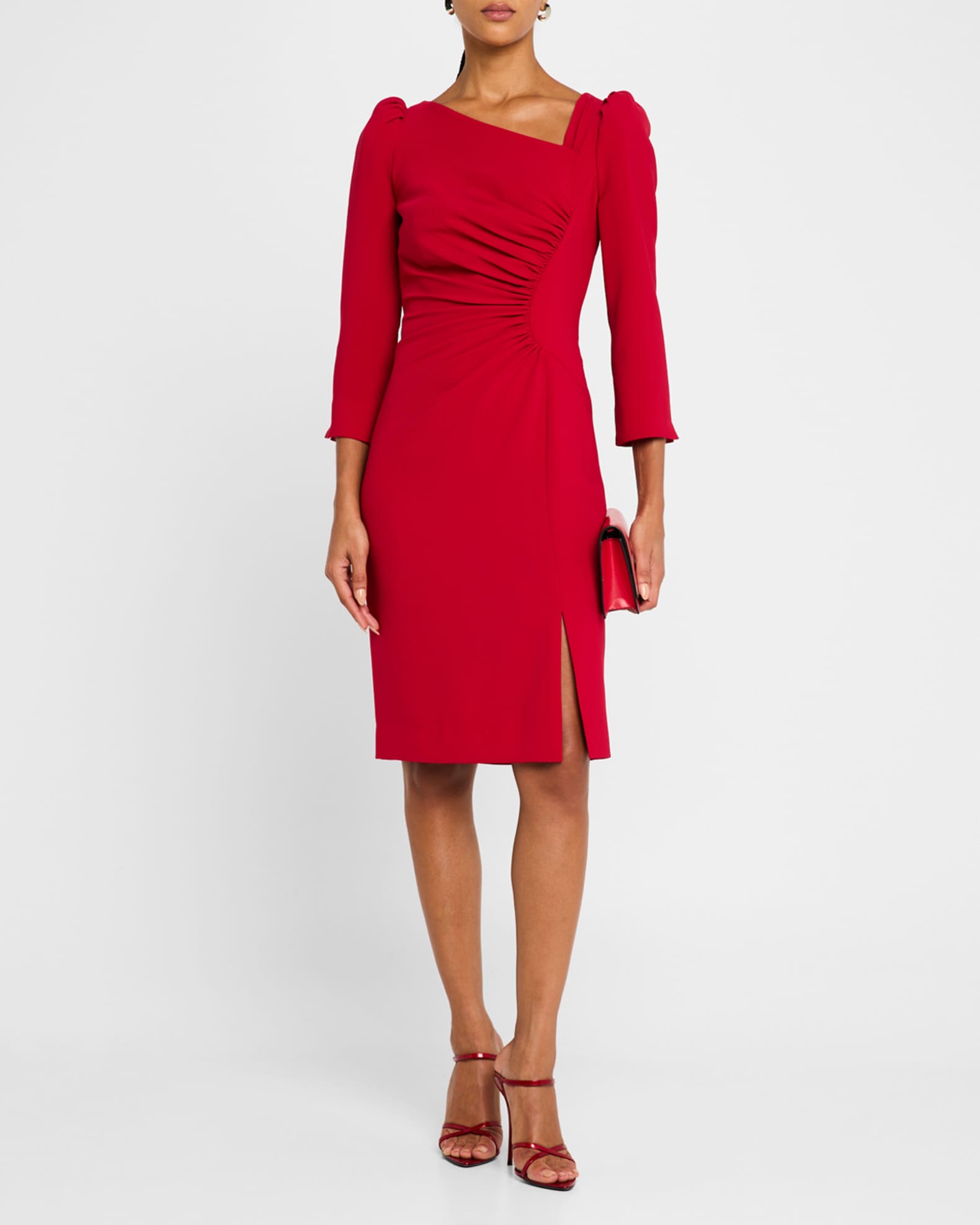 Ruched Puff-Shoulder Asymmetric Dress 1