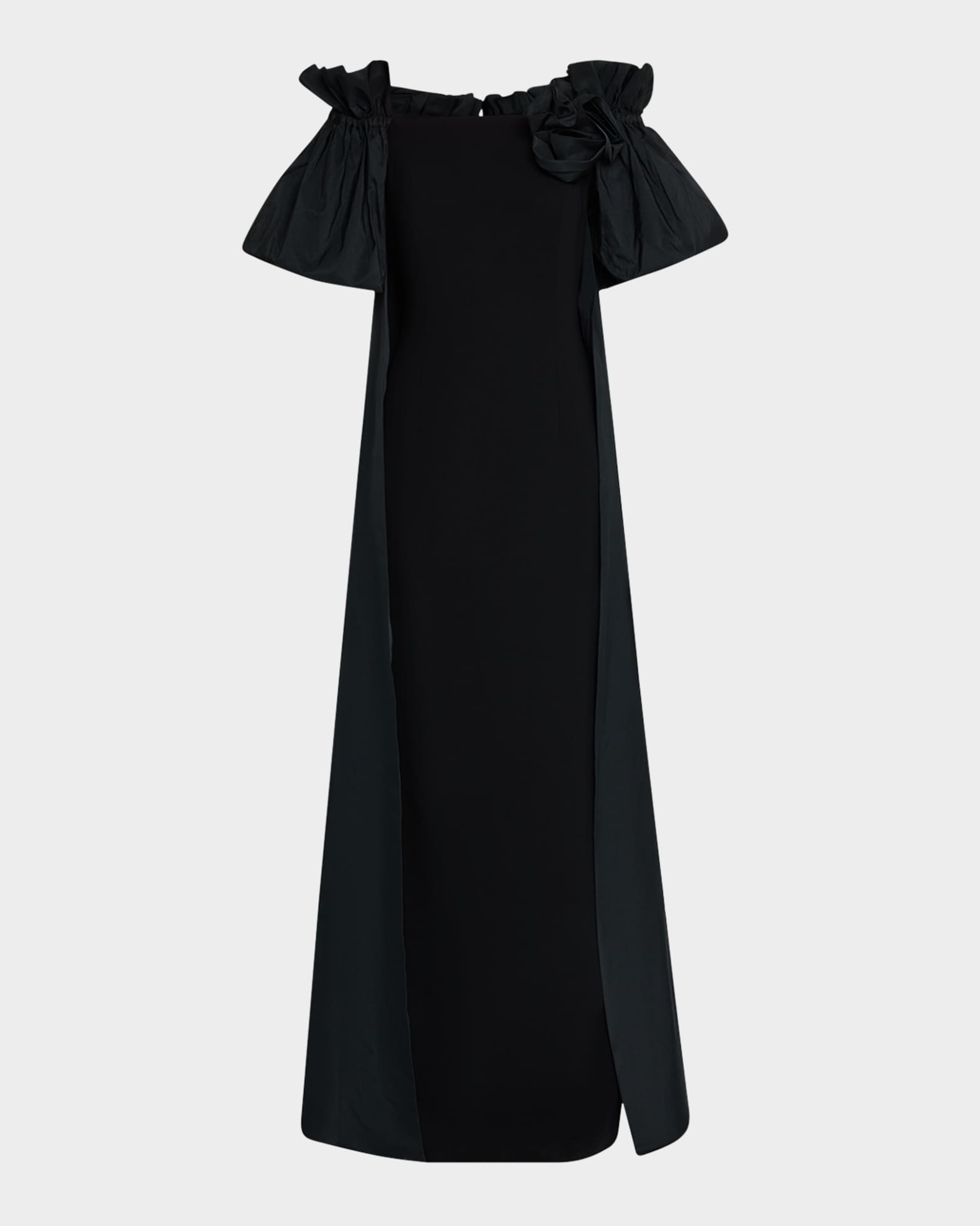 Rickie Freeman for Teri Jon Off-Shoulder Taffeta Crepe Cape Gown