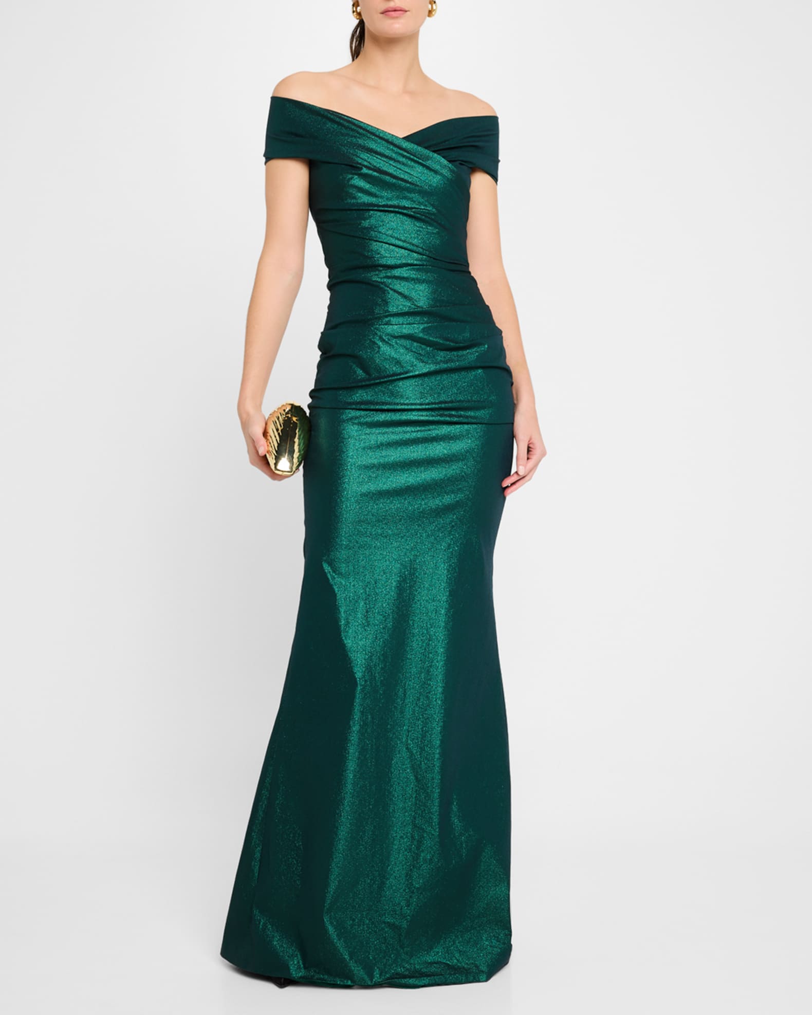 Off-Shoulder Stretch Metallic Gown 1