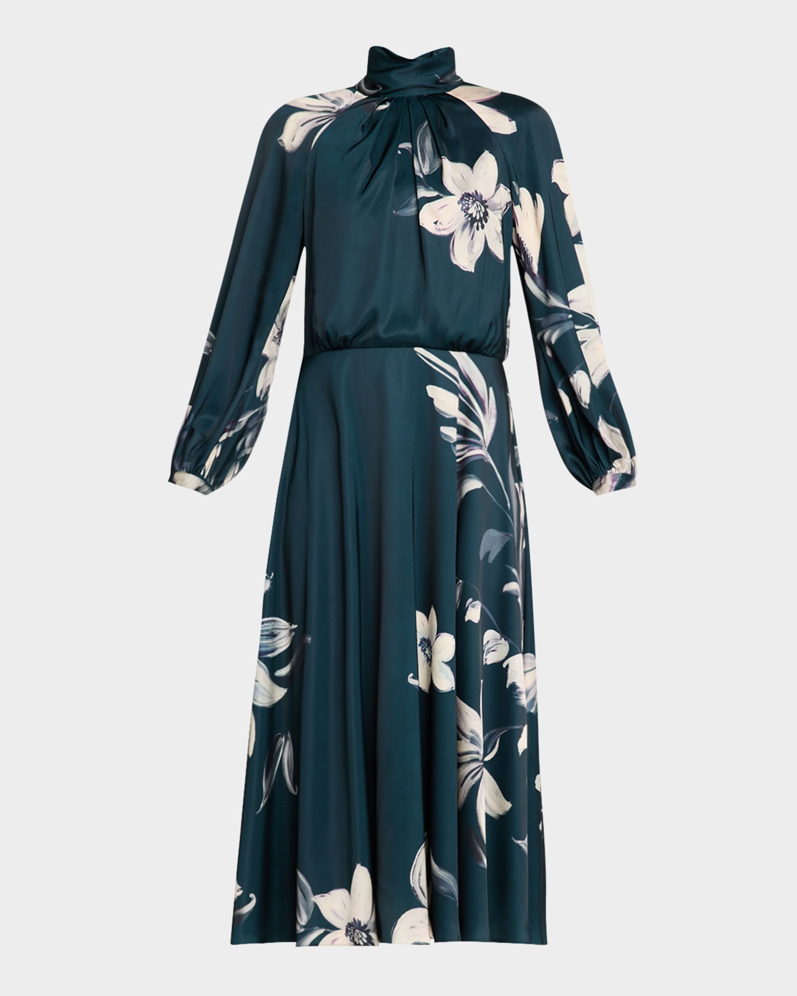 Floral-Print Twill Midi Dress 0