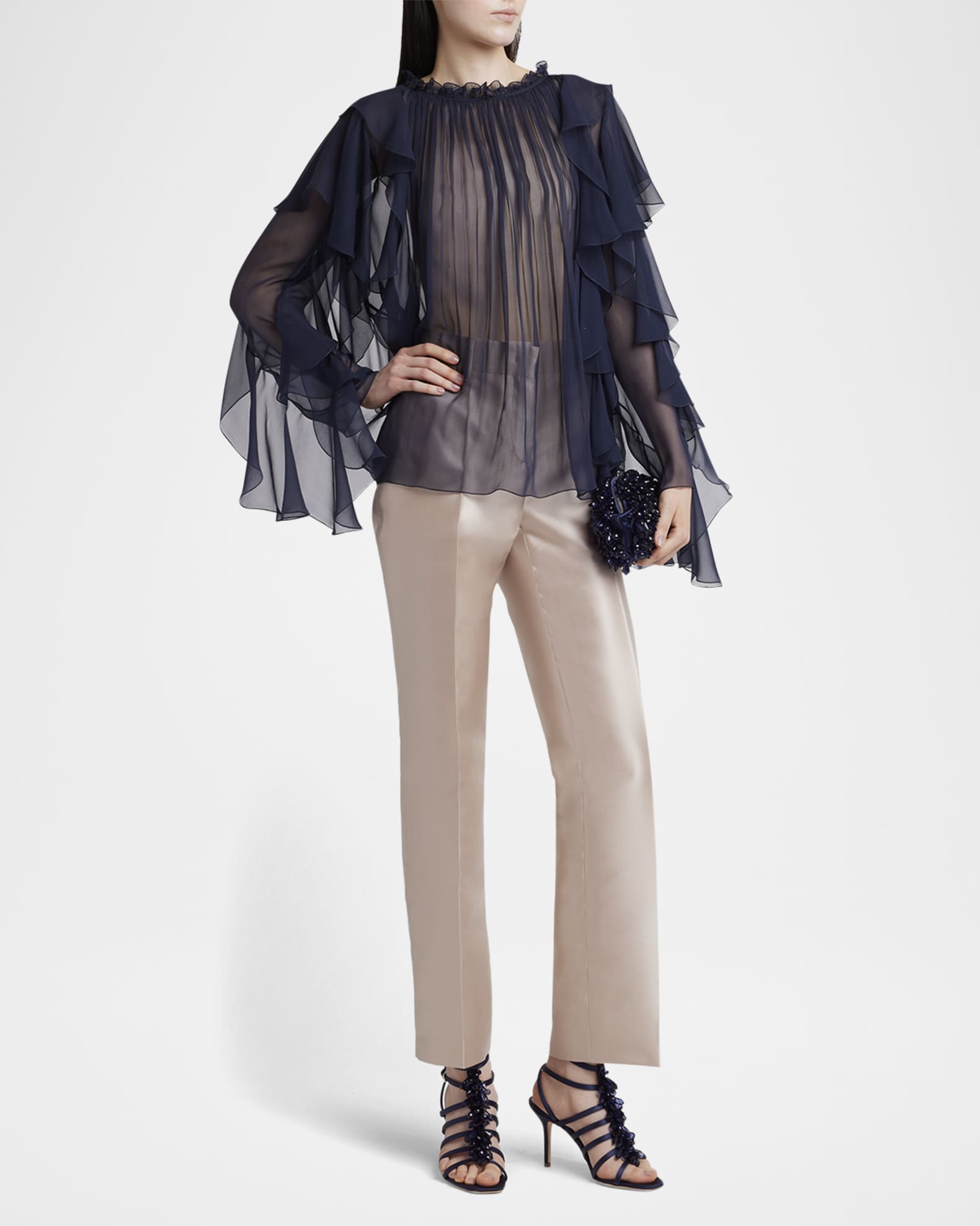 Ruffle Long-Sleeve Silk Blouse 1