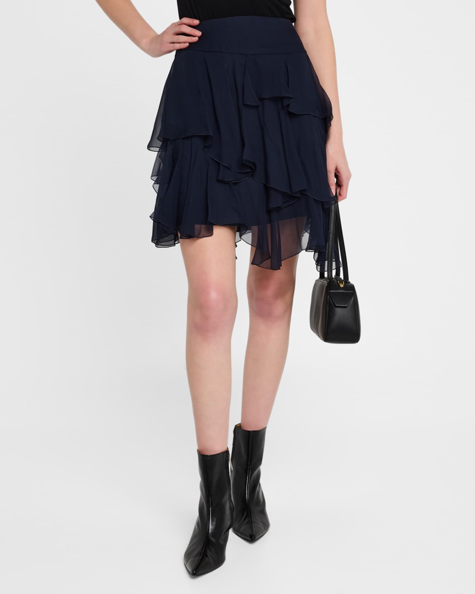 Asymmetrical Hem Tiered Skirt with Black Serpentine Belt