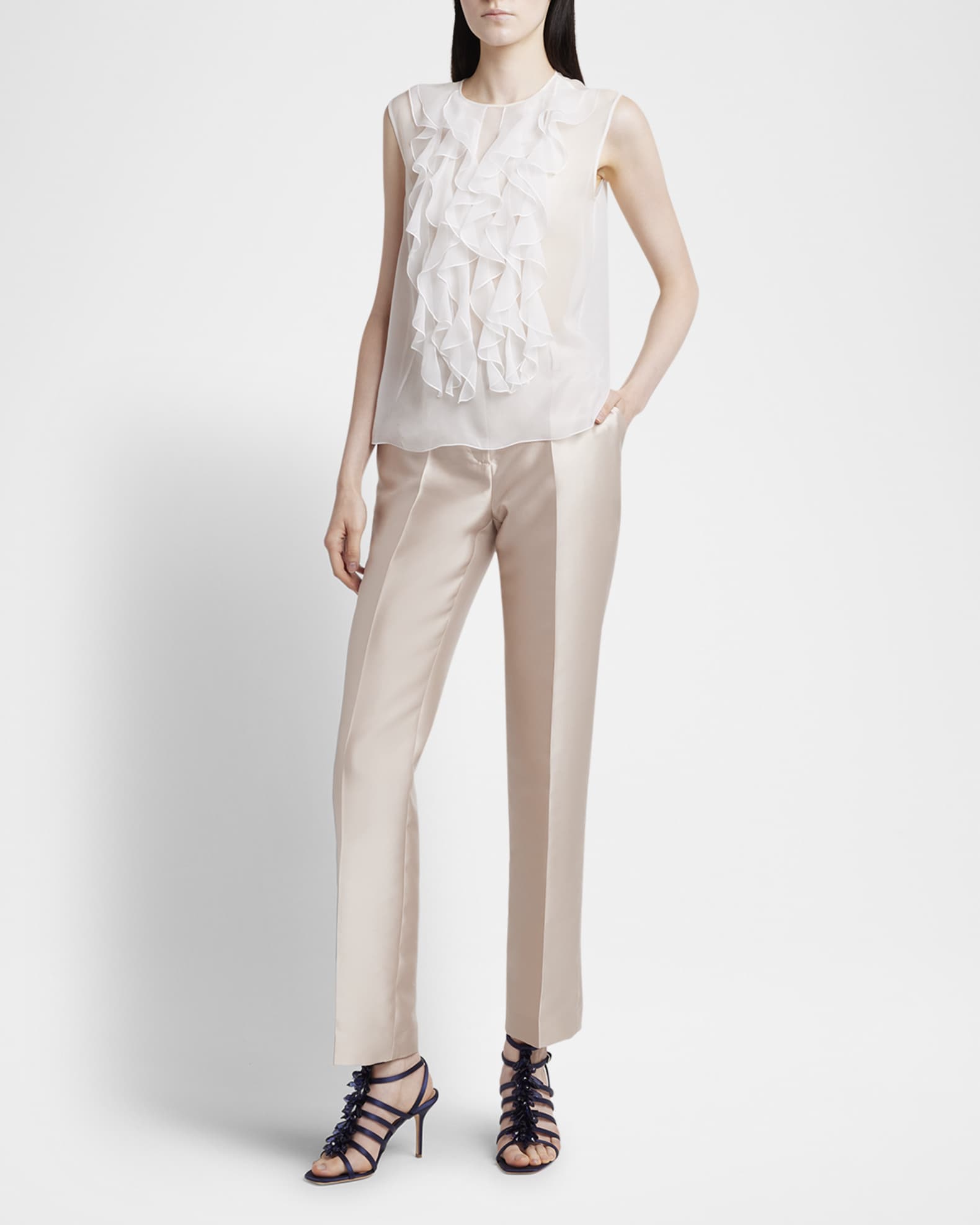 Alberta Ferretti Ruffle Bib Sleeveless Silk Blouse | Neiman Alberta Ferretti Ruffle Bib Sleeveless Silk Blouse | Neiman