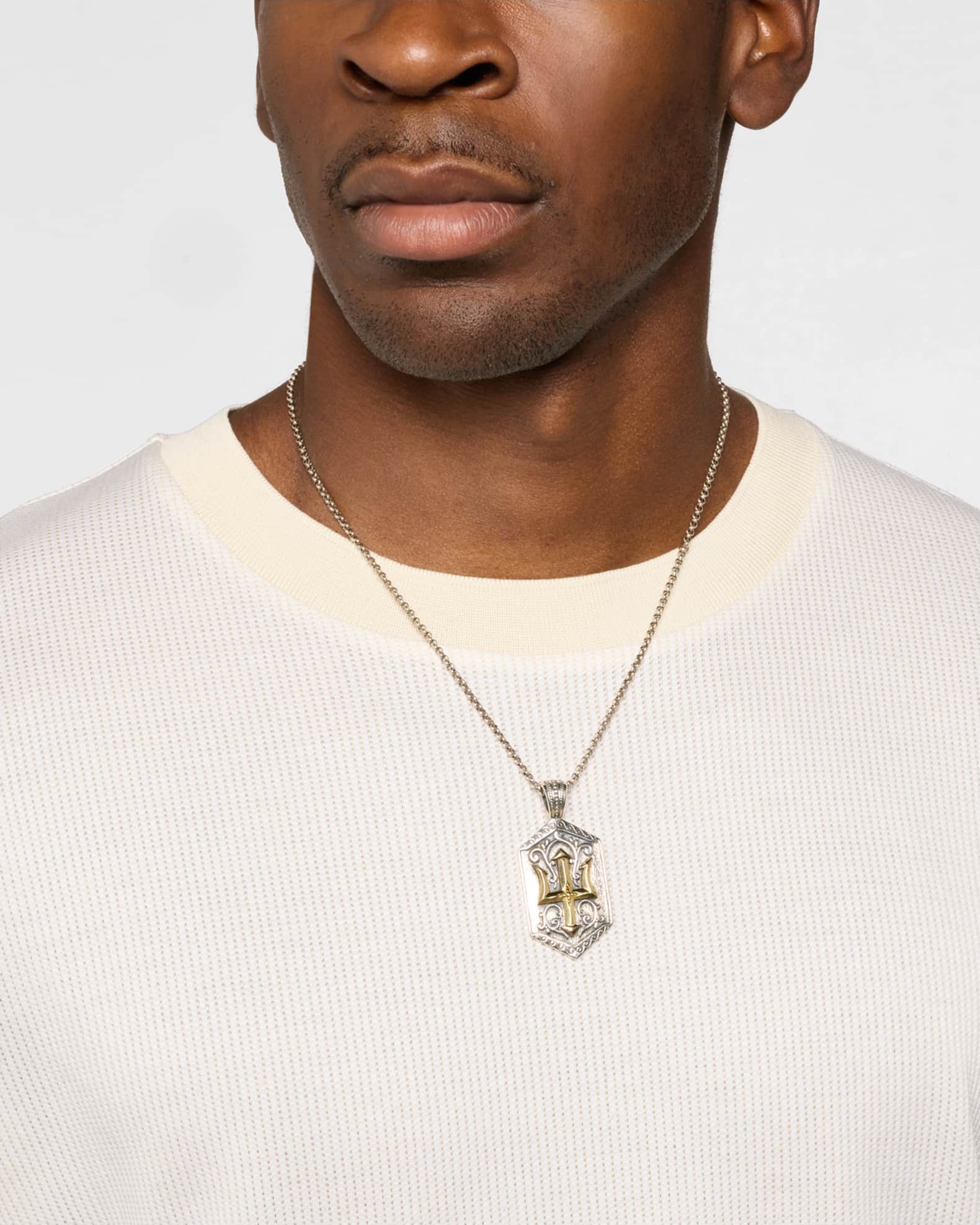 Konstantino Men's Sterling Silver and Bronze Trident Dog Tag