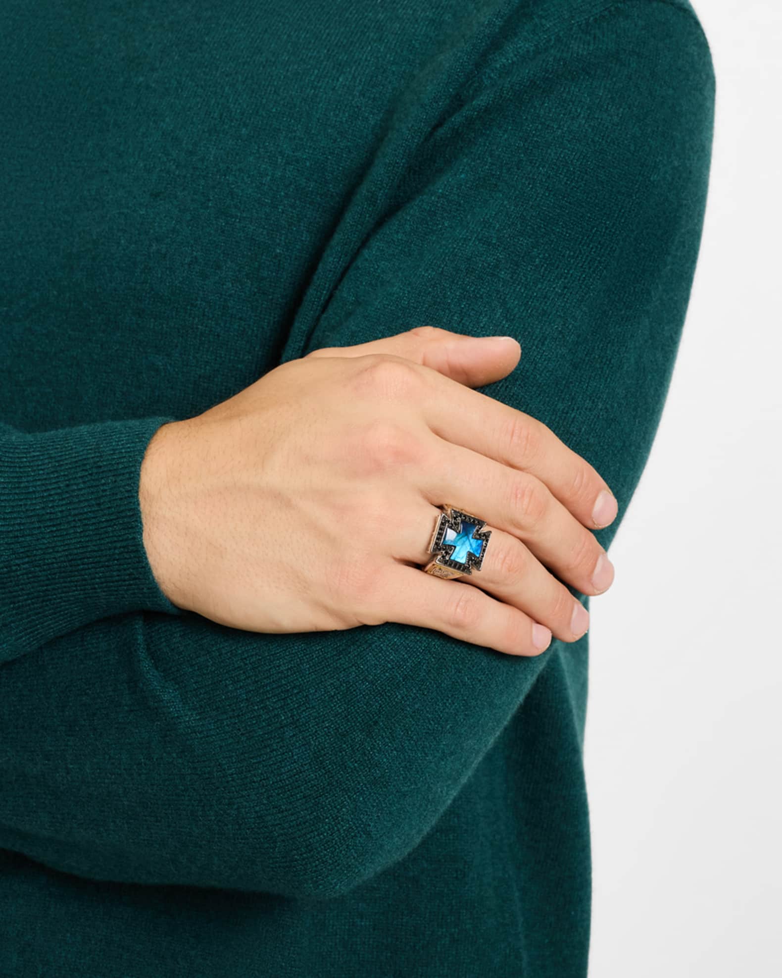 Men's Sterling Silver and 18K Gold Labradorite Ring with Spinel 1