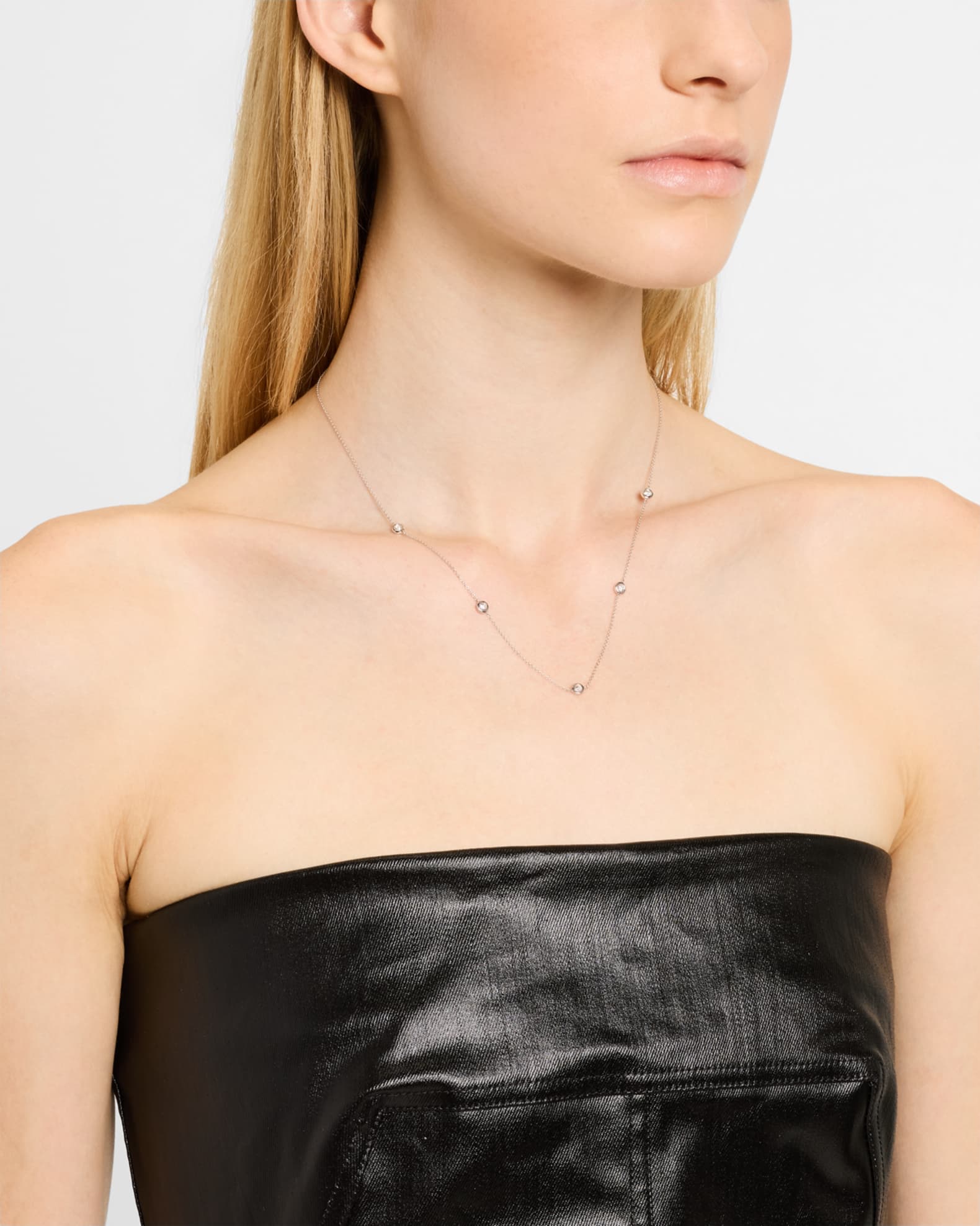 Sparkle 18K White Gold Petite 5-Station Diamond Necklace 1