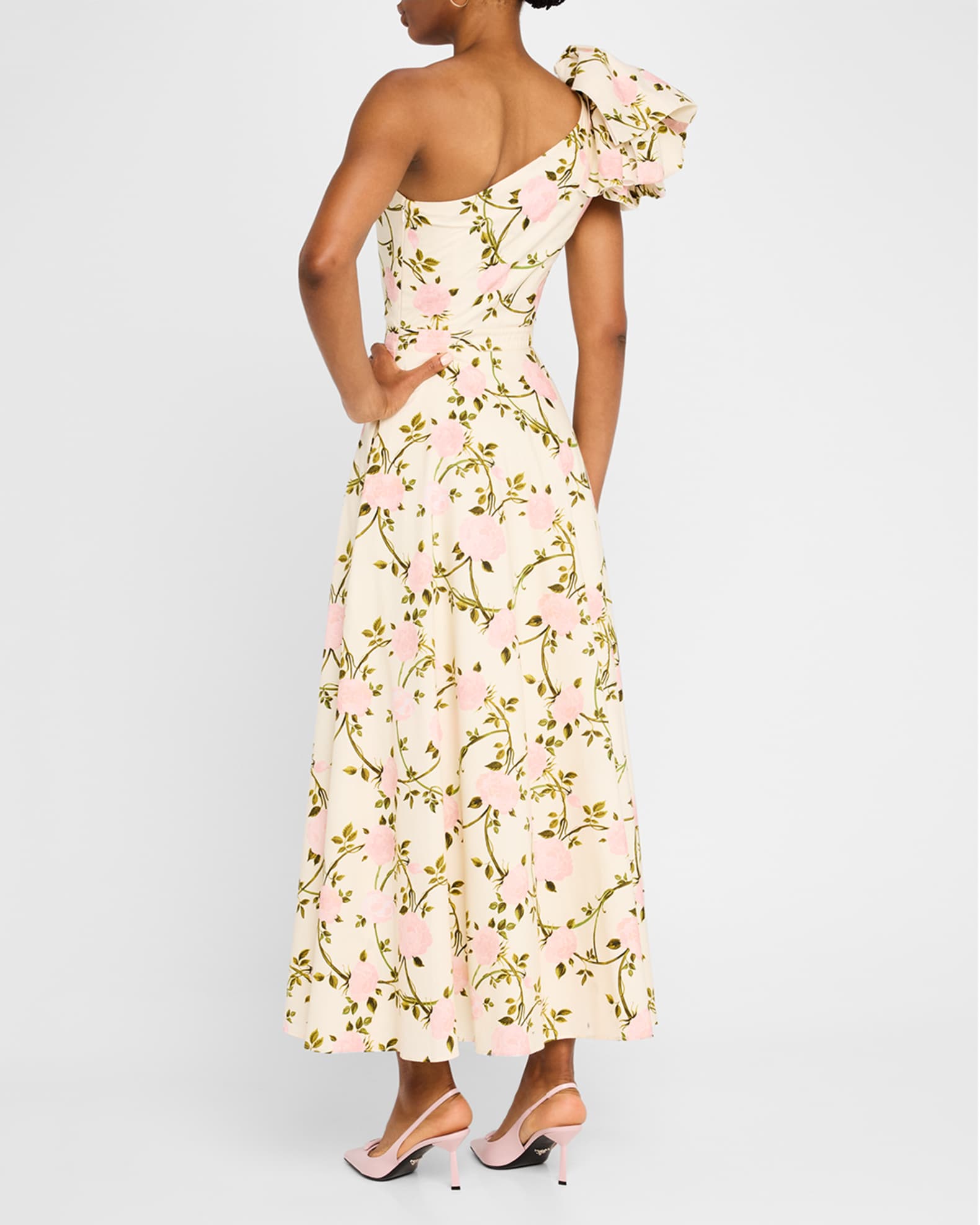 Giambattista Valli Floral-Print Bow One-Shoulder Midi Dress Giambattista Valli Floral-Print Bow One-Shoulder Midi Dress
