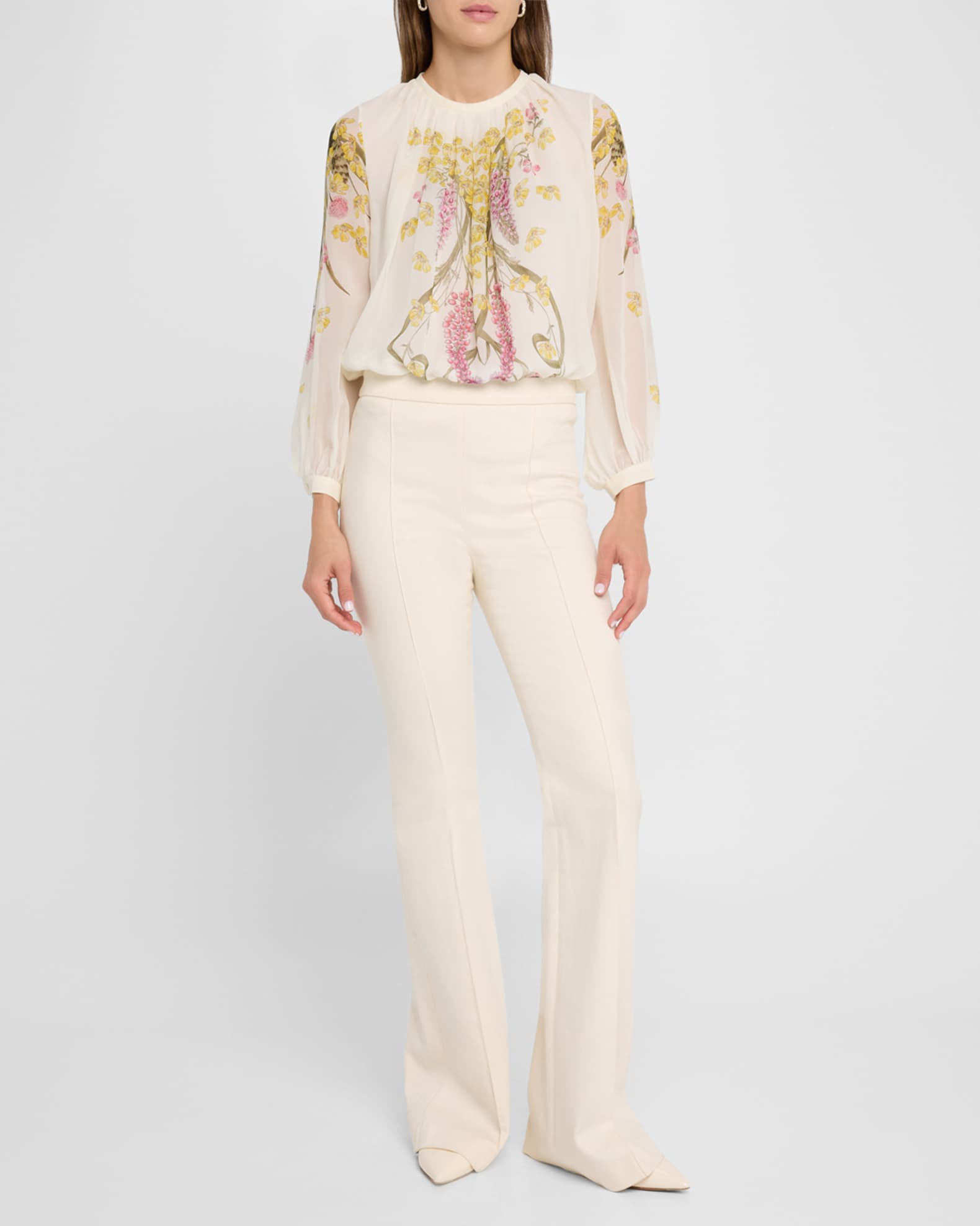 Giambattista Valli Floral-Print Long-Sleeve Chiffon Blouse