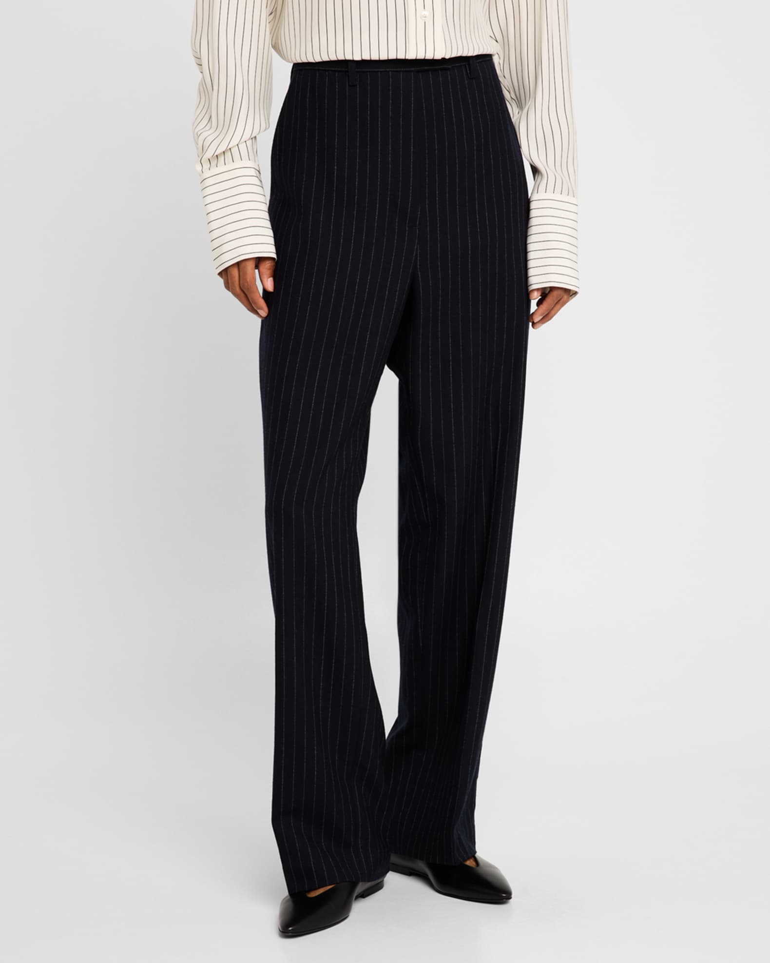 スーツ WOOL BACKSATIN STRAIGHT SLACKS Taupe Straight Leg Pants in Circular Wool Flannel