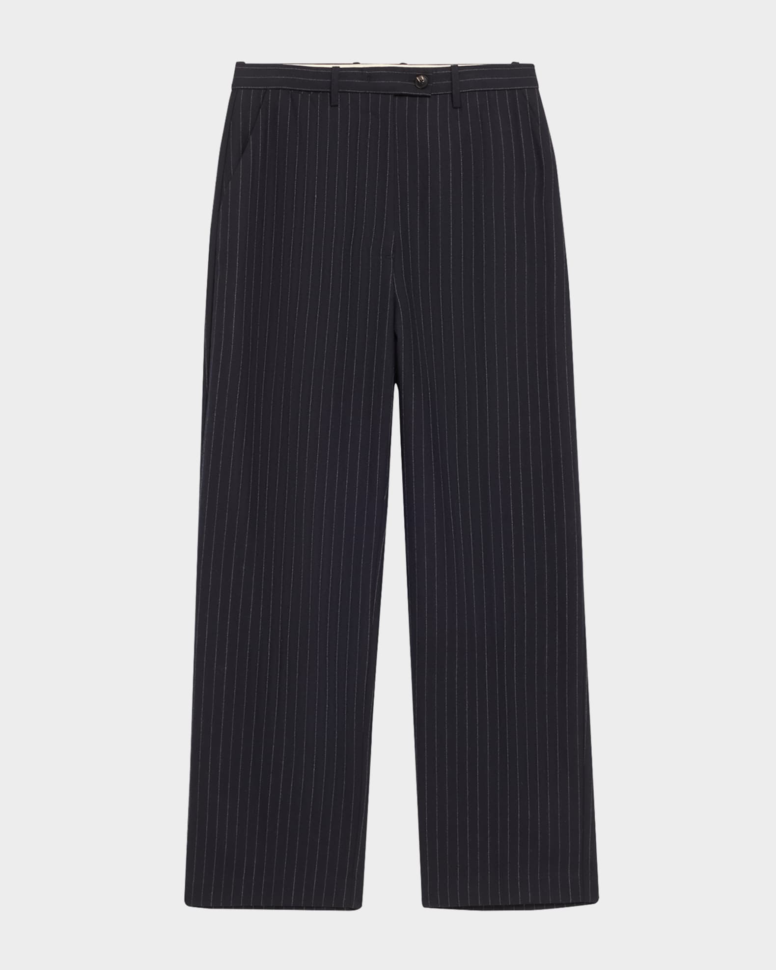 Pinstripe Straight Leg Wool Pants 0