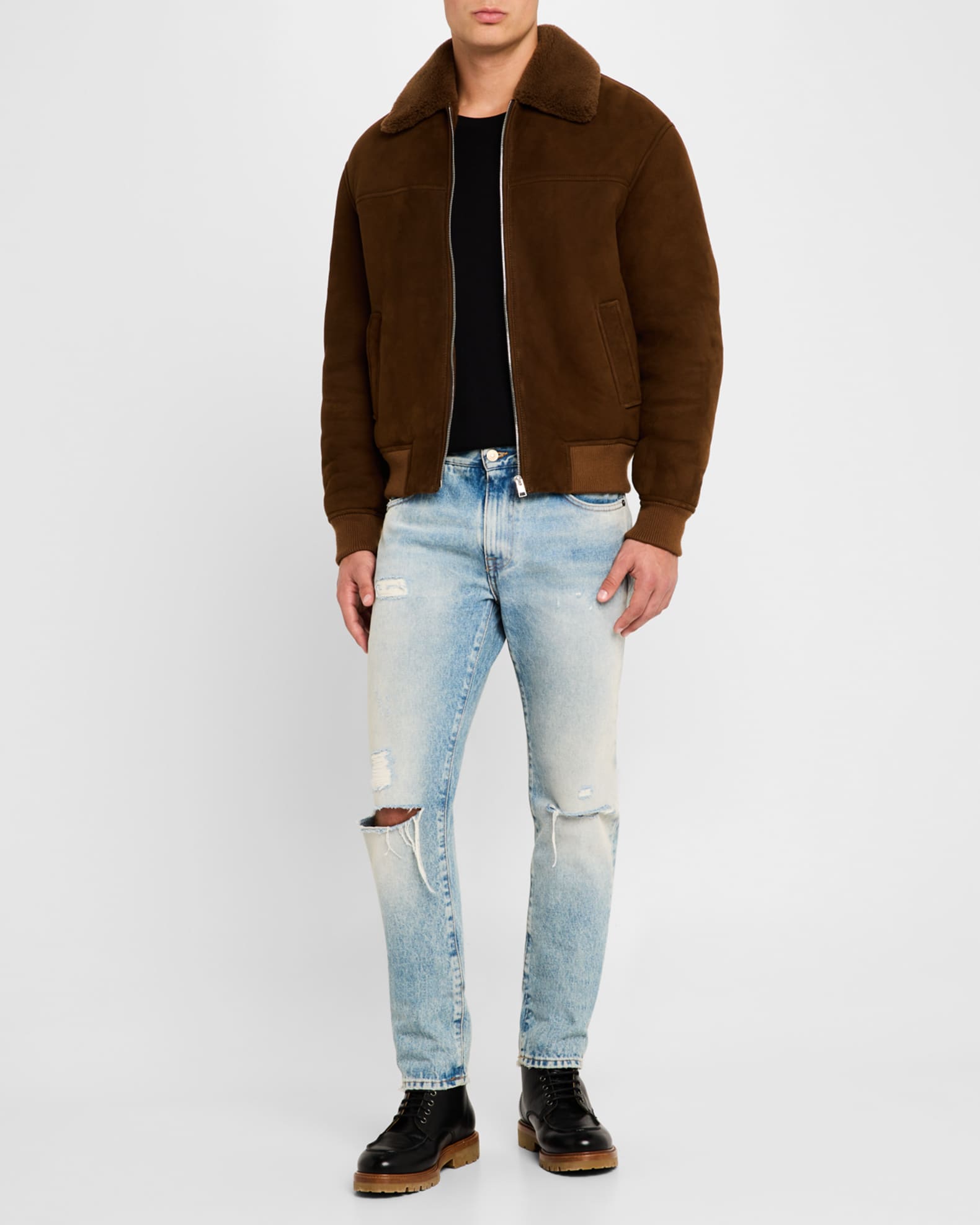 Men's Suede Shearling Bomber Jacket 1