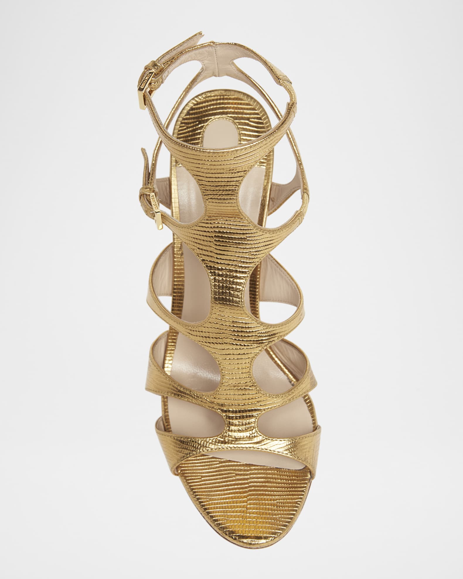 サンダル・ミュール TOM FORD Laminated leather sandals with croco print Oro TOM FORD Metallic lizard-effect leather sandals | NET-A-PORTER