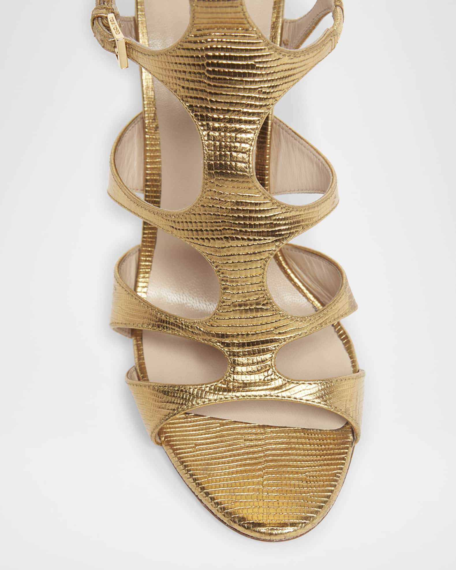 TOM FORD Lizard-Printed Leather Caged Sandals | Neiman Marcus
