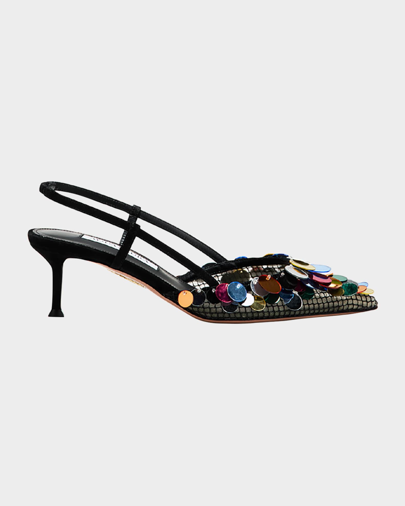 Can Can Sequin Mesh Suede Slingback Pumps 0