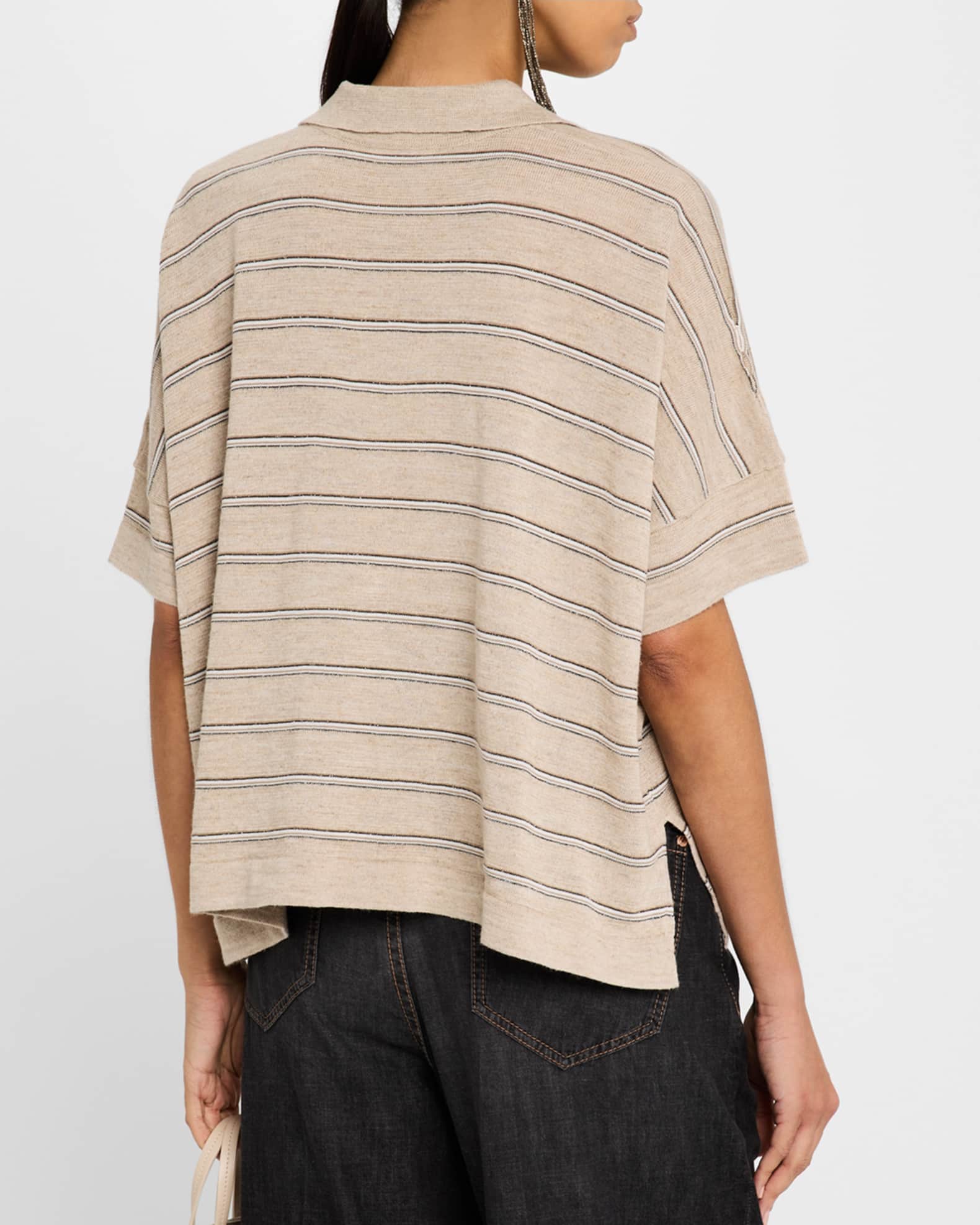 Brunello Cucinelli Striped Short-Sleeve Polo Shirt | Neiman