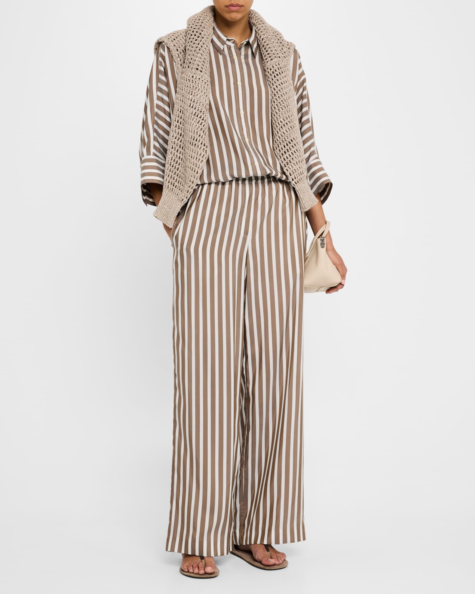 Striped Silk Wide-Leg Pull-On Pants 1
