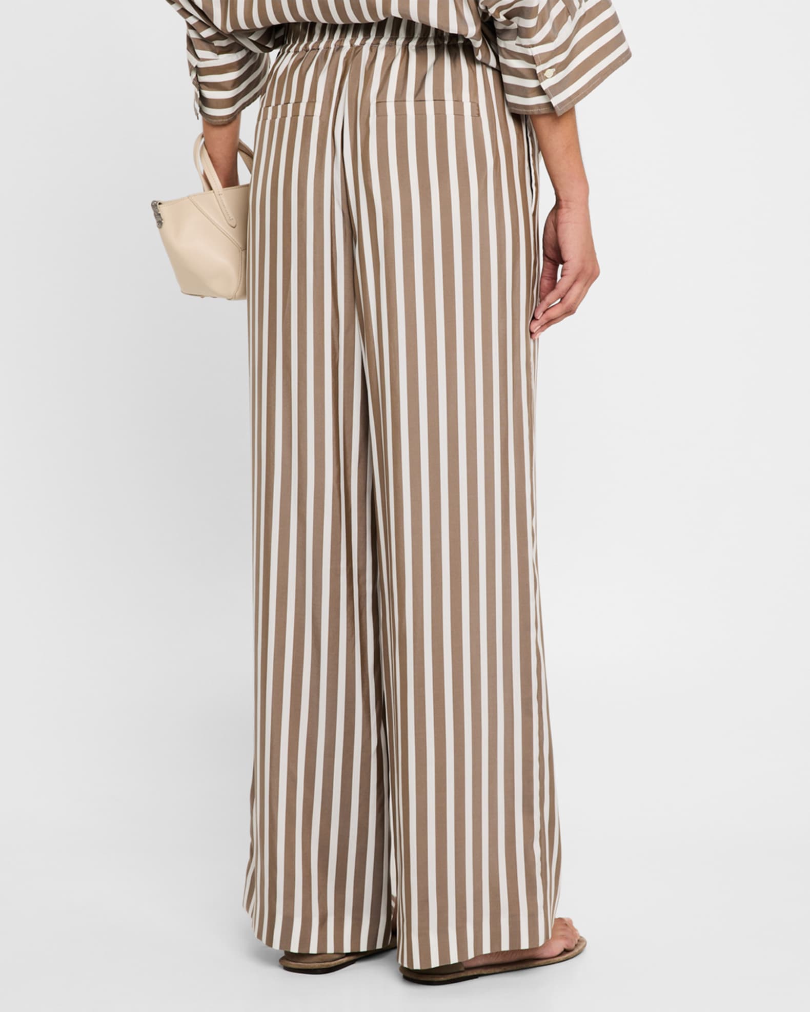 Brunello Cucinelli Striped Silk Wide-Leg Pull-On Pants
