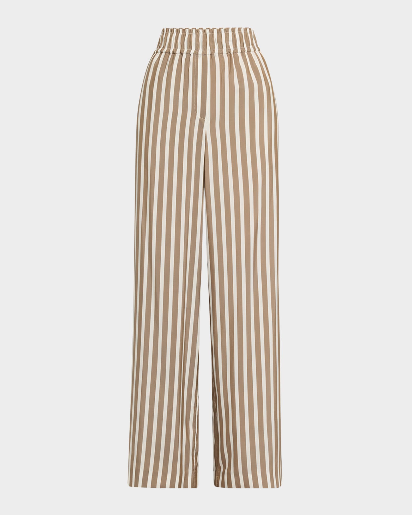 Striped Silk Wide-Leg Pull-On Pants 0