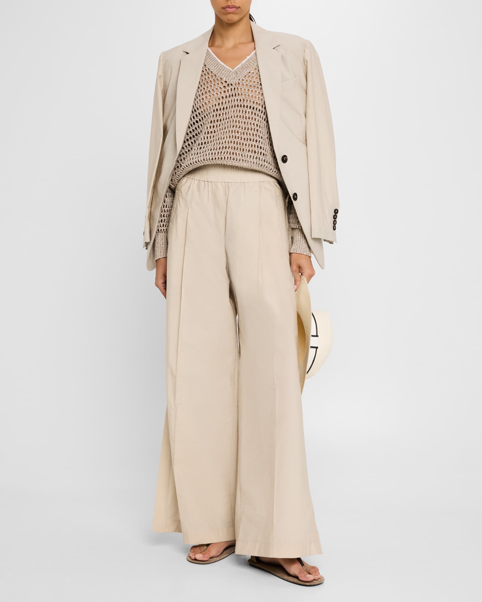 Paillette Open Knit V-Neck Sweater 1