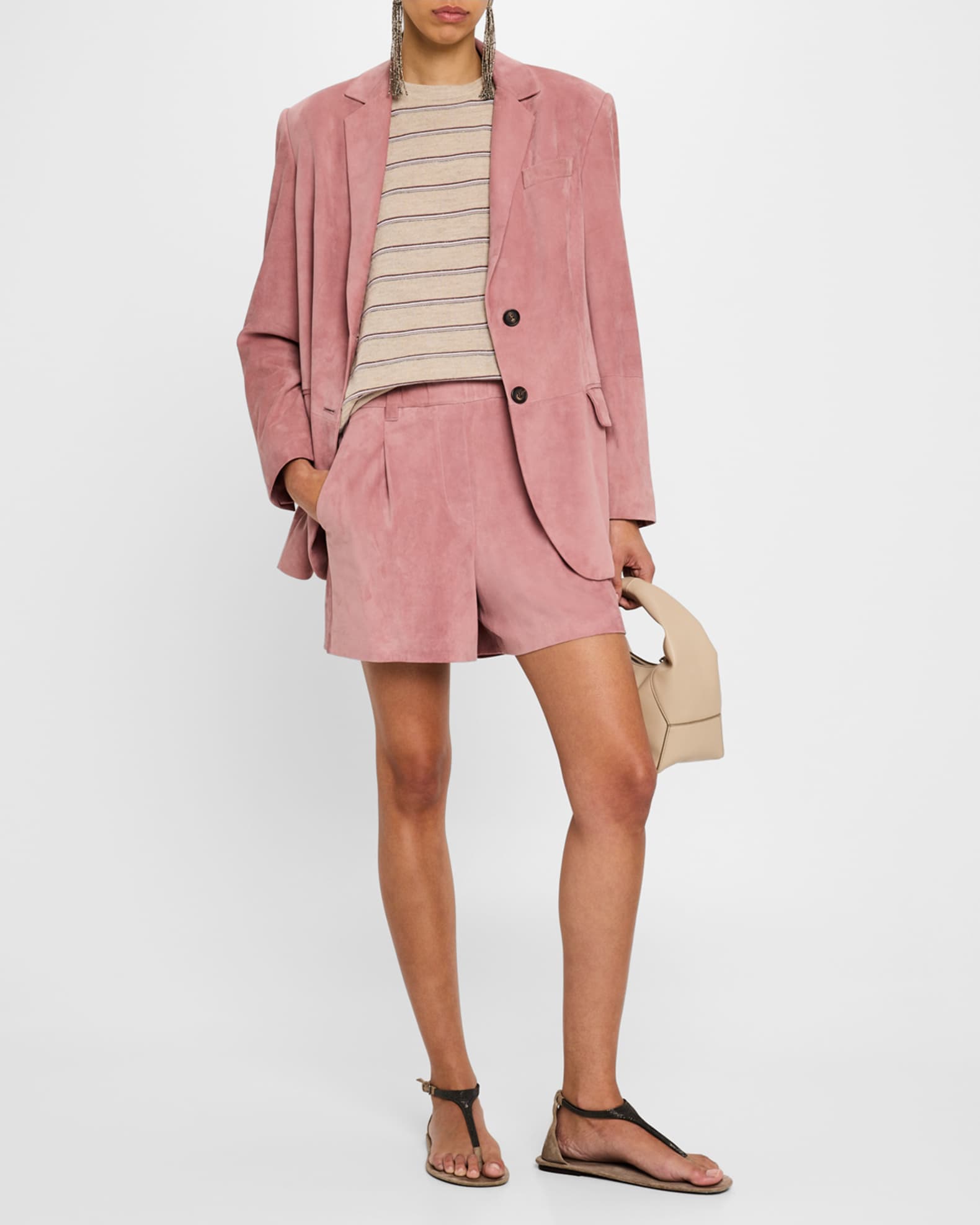 Pleated Suede Pull-On Shorts 1