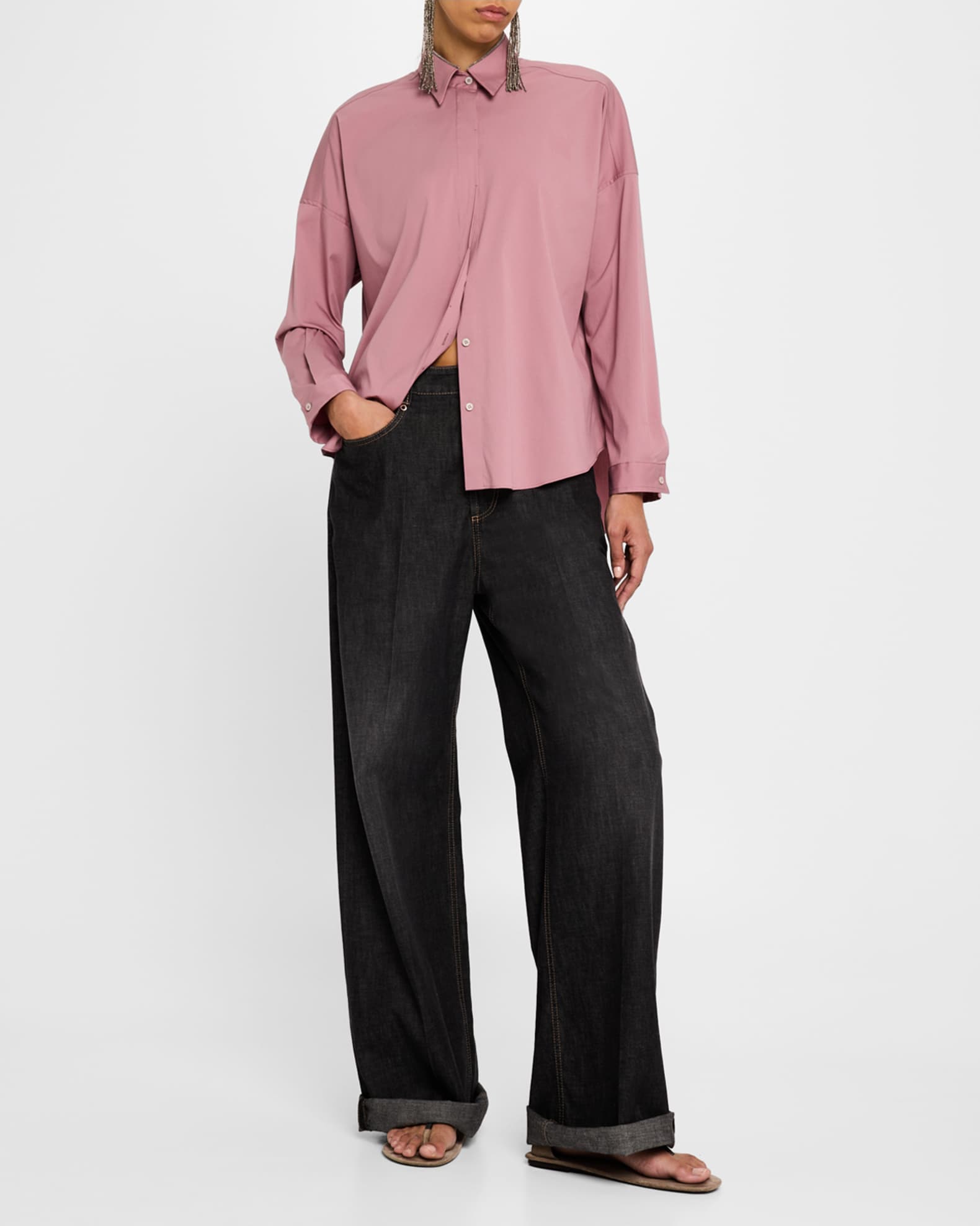 Brunello Cucinelli High-Rise Monili Wide-Leg Jeans | Neiman