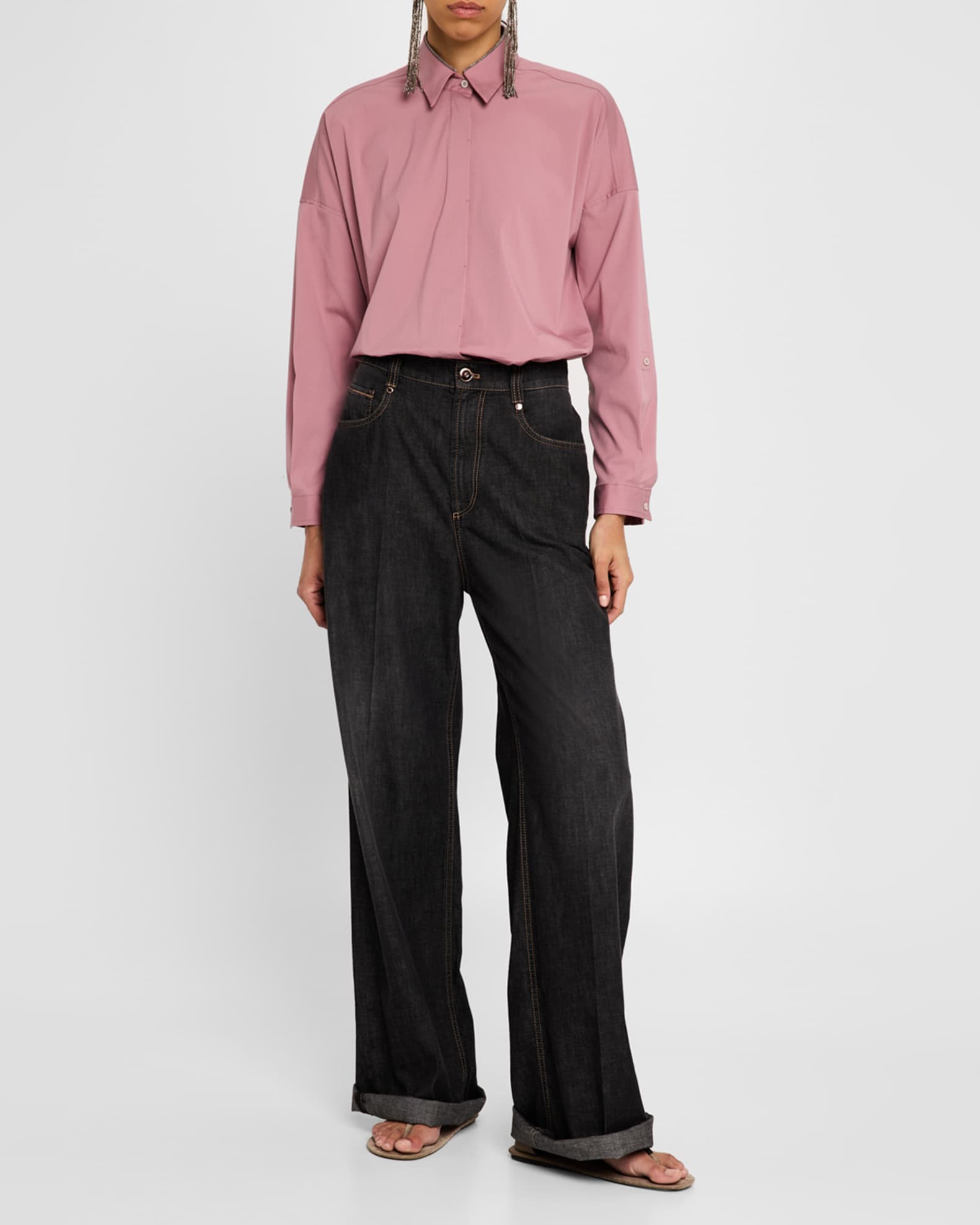 Brunello Cucinelli High-Rise Monili Wide-Leg Jeans | Neiman