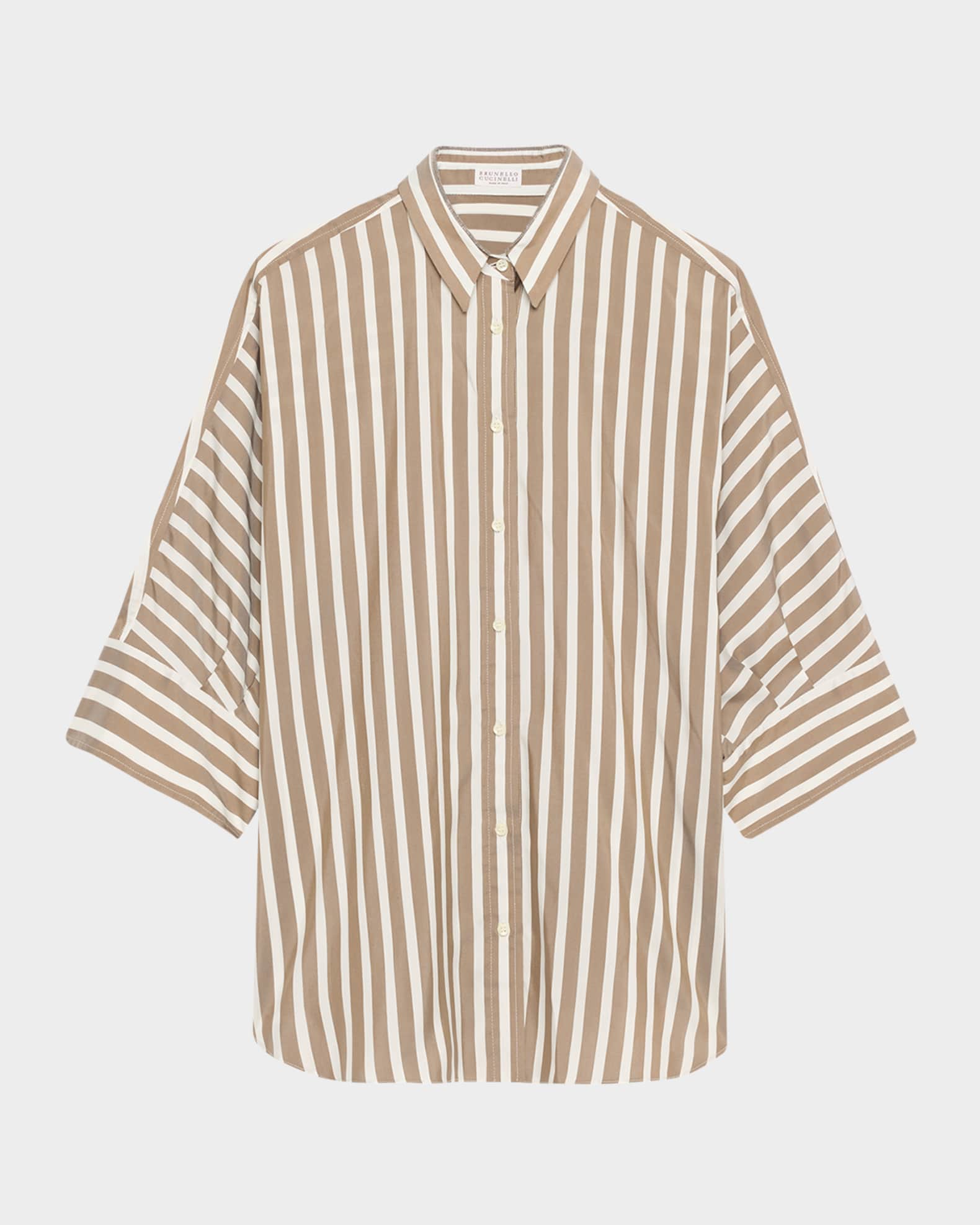 Striped Silk Button-Down Blouse 0