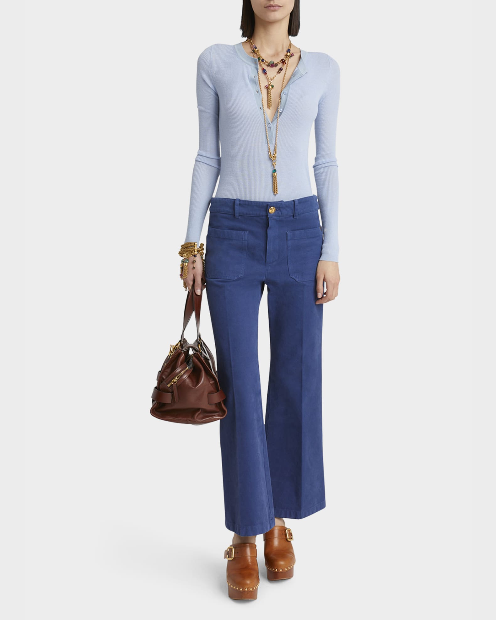 Cropped Canvas Bootcut Trousers 1