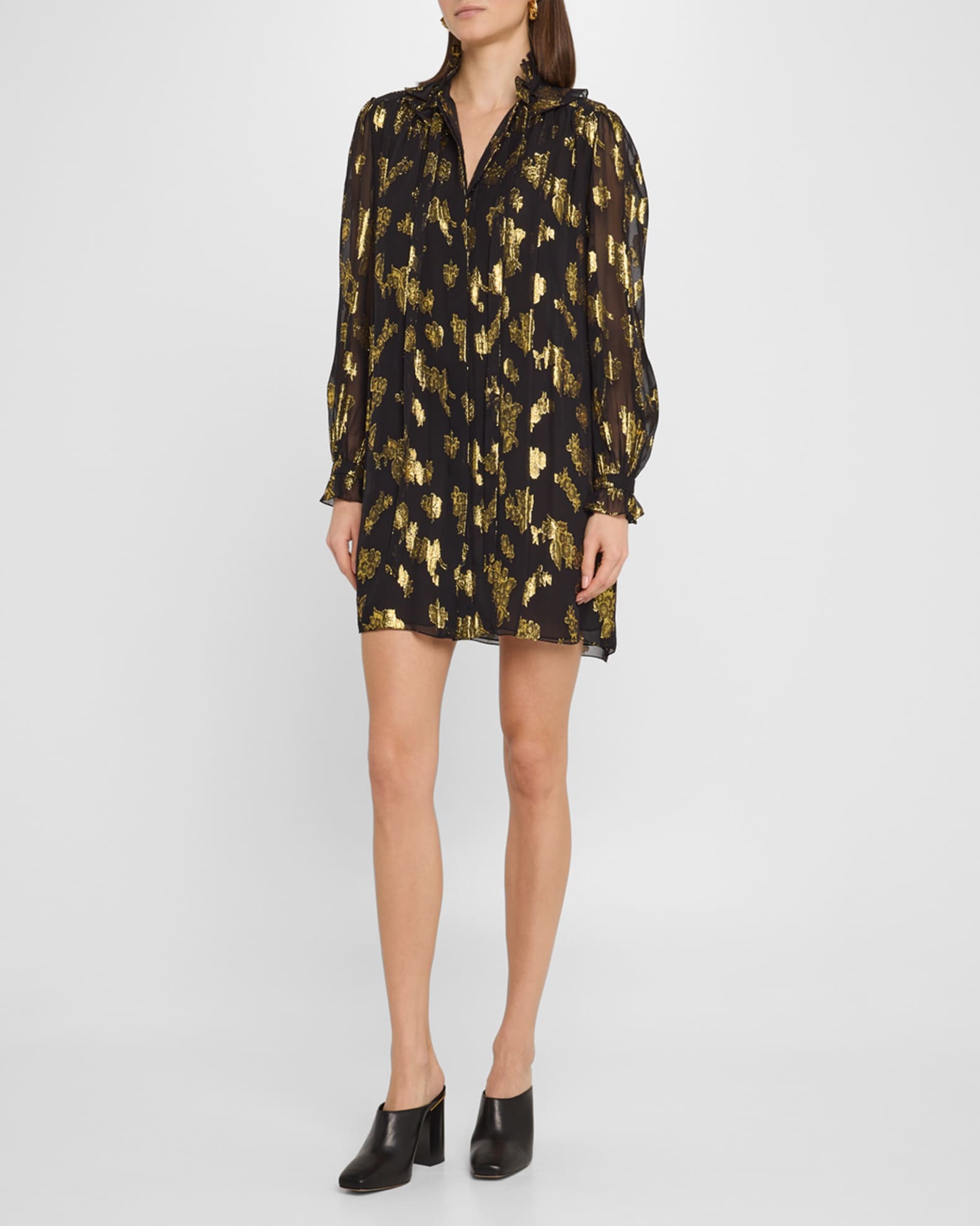 Metallic Floral Silk Jacquard Shift Dress 1