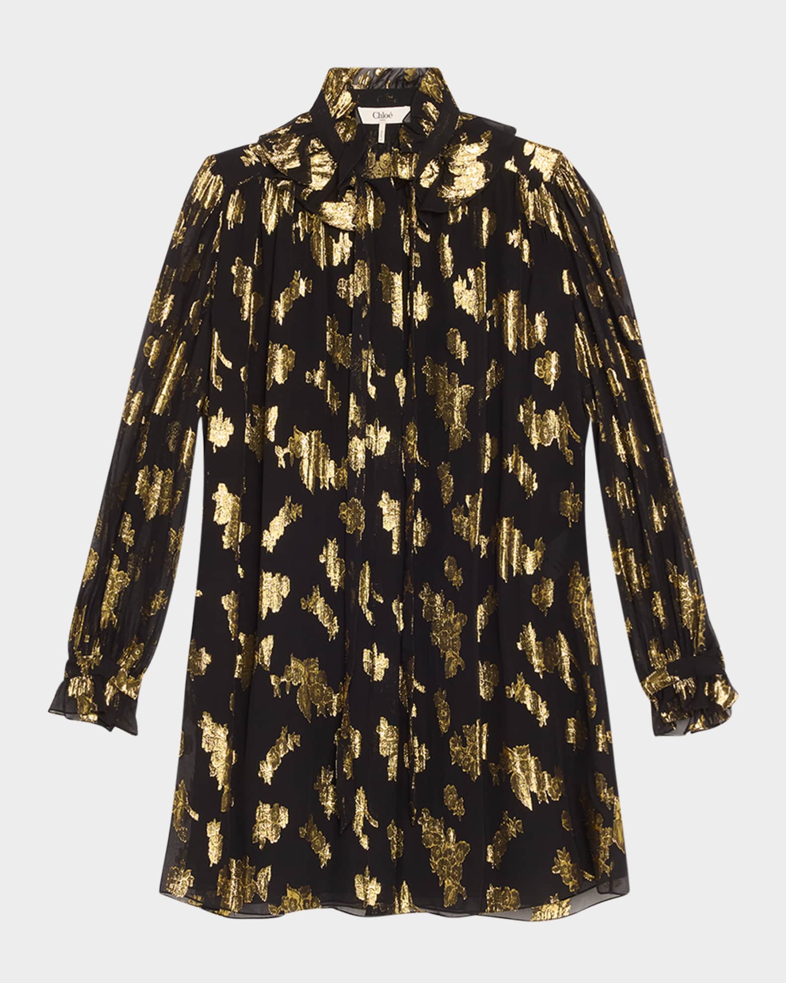 Metallic Floral Silk Jacquard Shift Dress 0