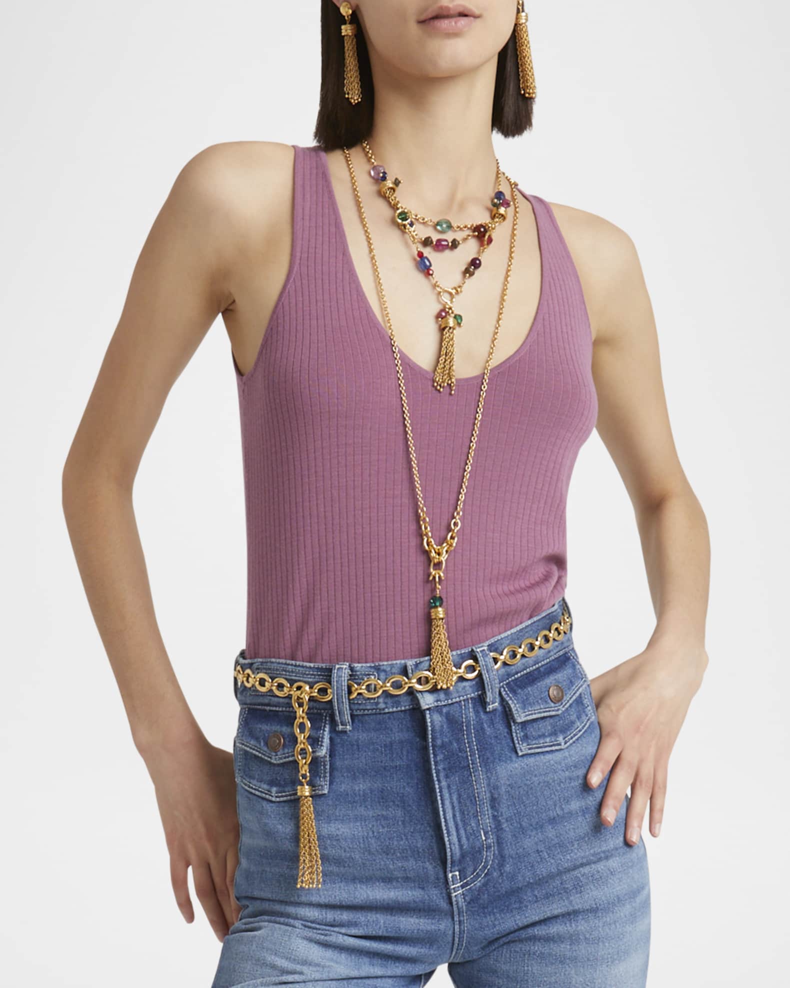 Chloe V-Neck Rib Knit Tank Top | Neiman Marcus
