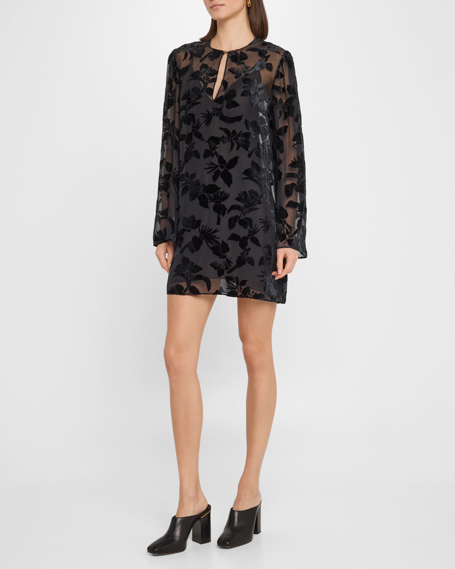 Floral Dévoré Velvet Puff-Sleeve Mini Dress 1