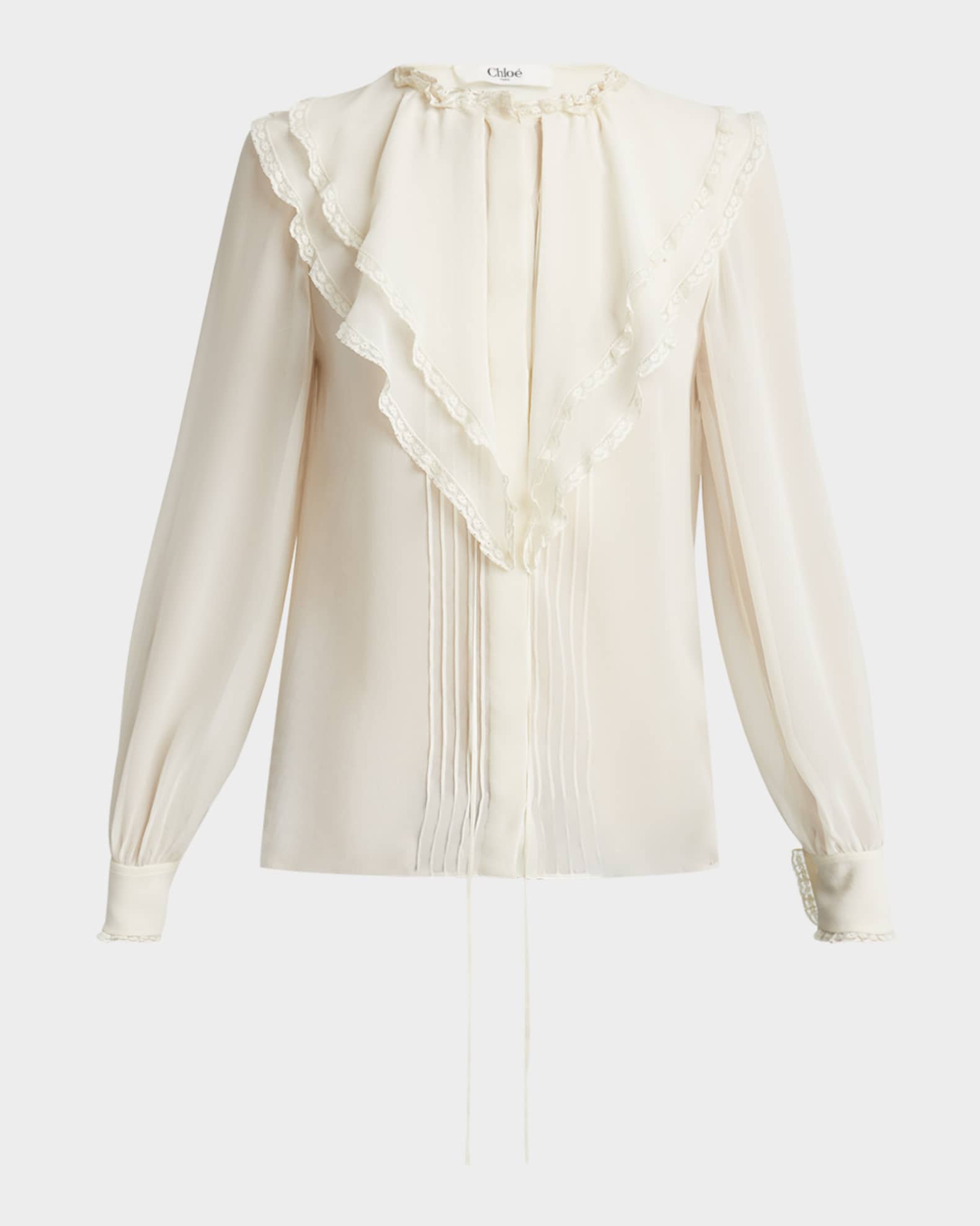 Chloe Ruffle Button-Down Silk Top | Neiman Marcus
