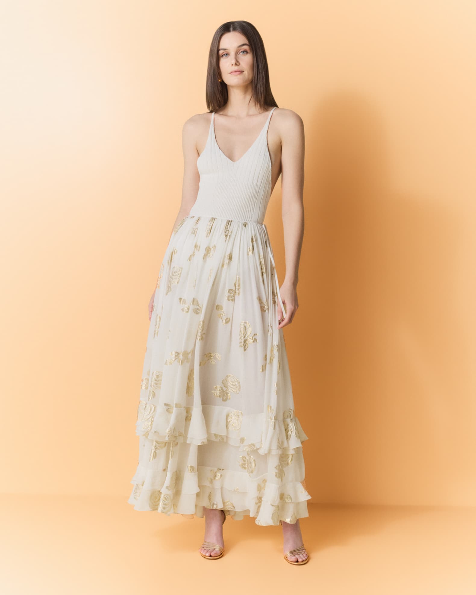 スカート Chloe SILK ETTE LONG SKIRT Chloe Metallic Floral Silk Tiered-Ruffle Maxi Skirt | Neiman